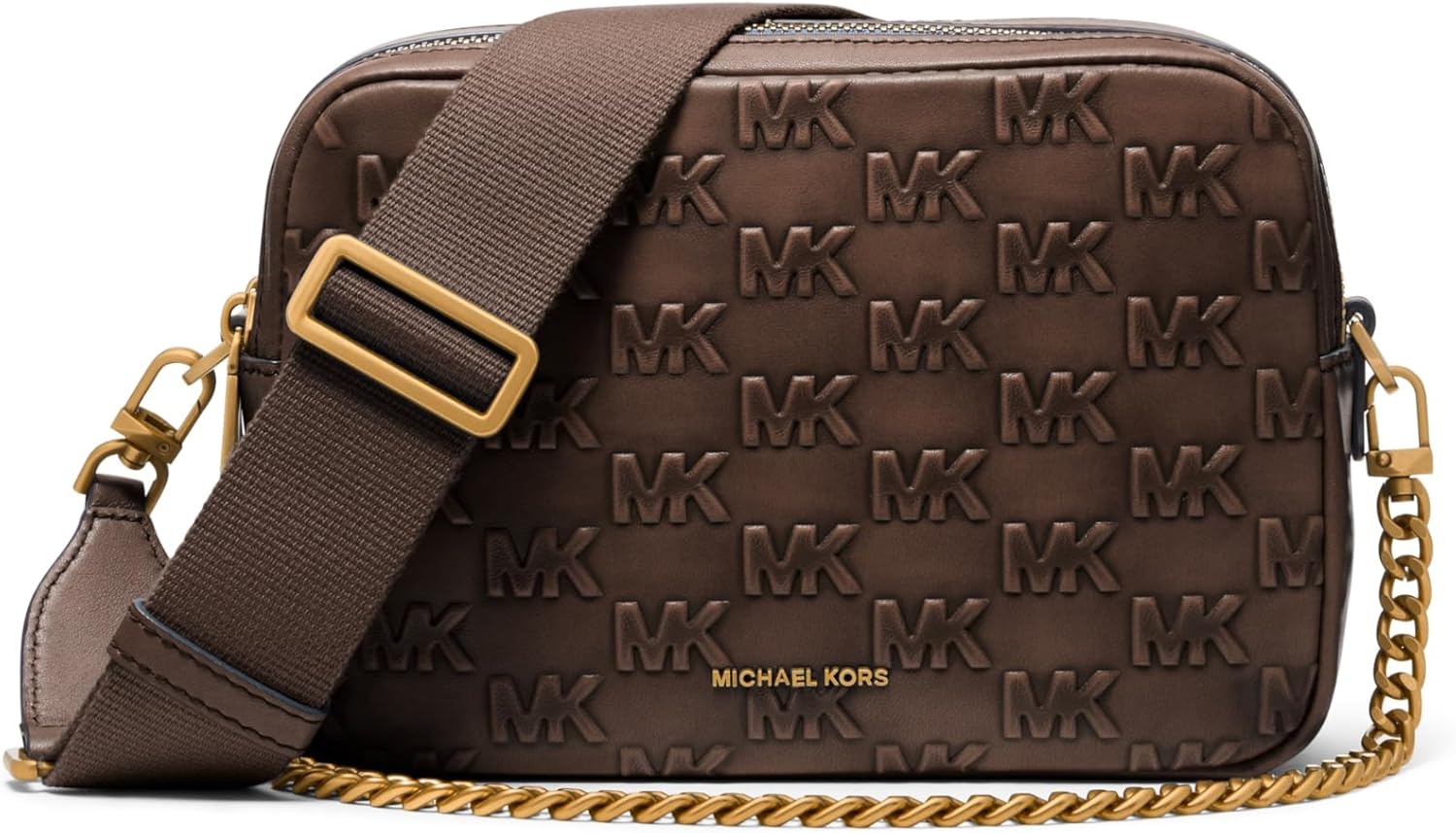 Bolso cámara Michael Kors Medium Double Zip Chain para mujer - Diseño cruzado con doble cremallera - Cadena decorativa - Formato mediano para uso urbano-Cozygetbay