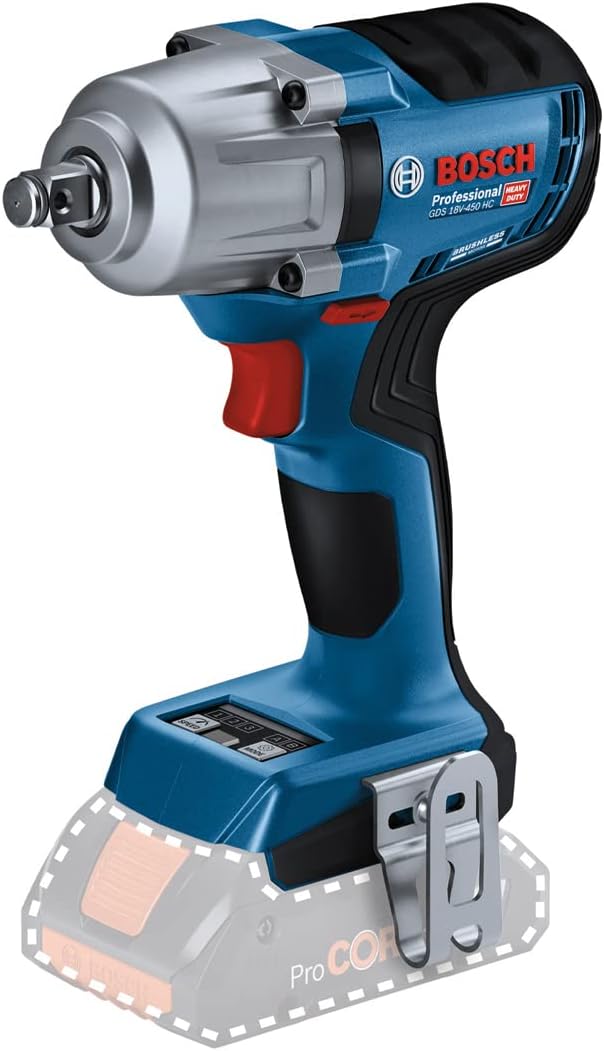 Llave de impacto Bosch GDS 18V-450 HC - Par de apriete de 450 Nm y arranque de 800 Nm - Velocidad de 2300 RPM - Solo herramienta sin batería ni cargador-Cozygetbay