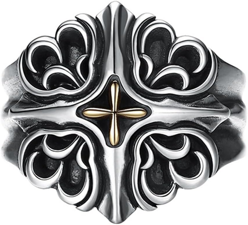 Anillo de cruz cristiana para hombre - Plata de ley S925 - Diseño vintage con esqueleto - Estructura abierta ajustable para boda y regalo-Cozygetbay