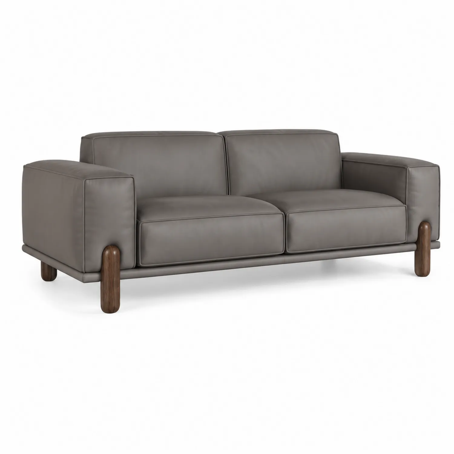 Sofá de 3 plazas de cuero gris oscuro con patas de madera 220 cm-Fjordlivingco