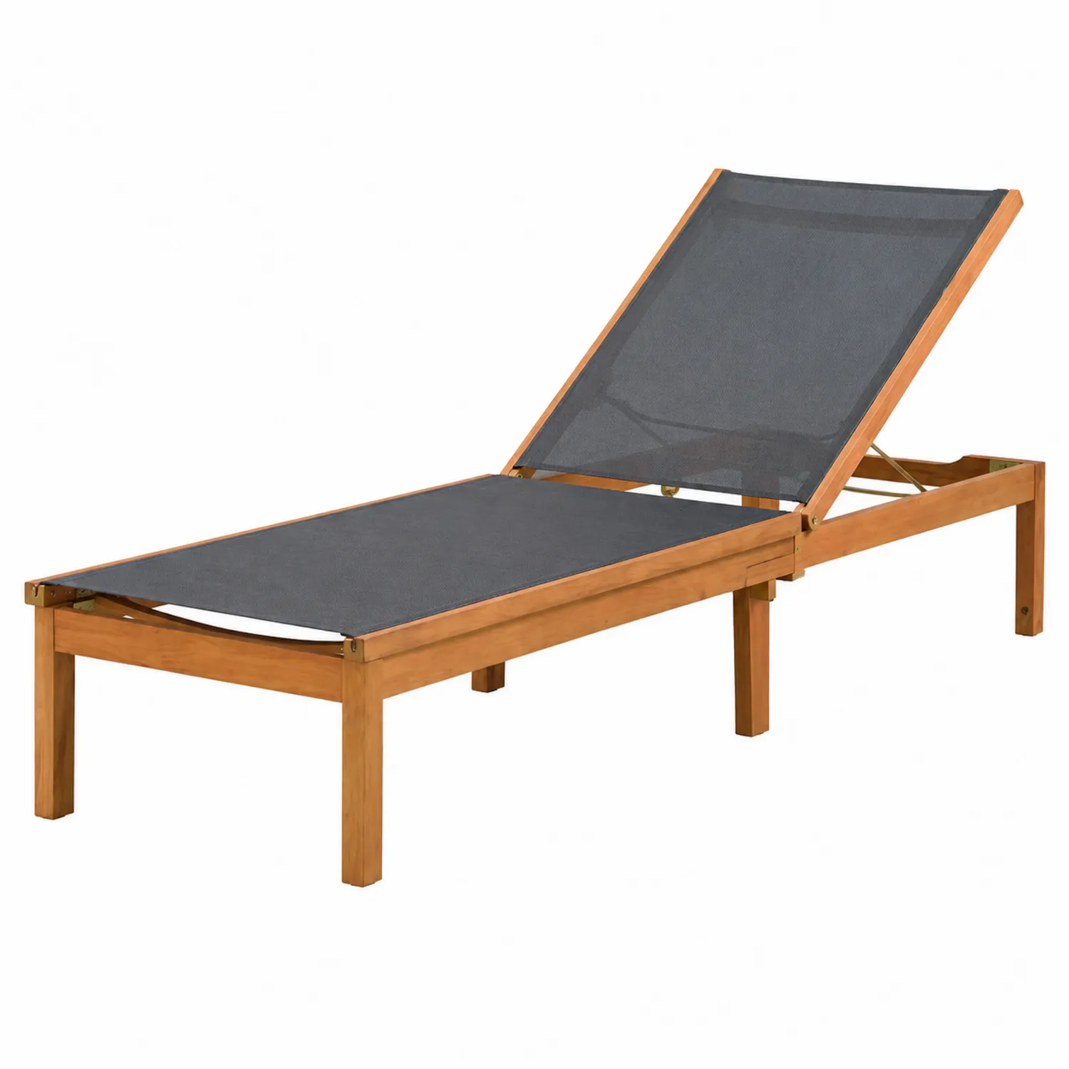 Tumbona de Madera de Acacia y Textilene Gris-Fjordlivingco