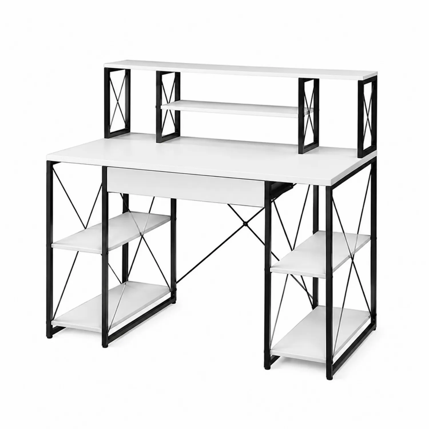 Escritorio con estanterías de madera y estructura metálica 120x60x90 cm-Fjordlivingco
