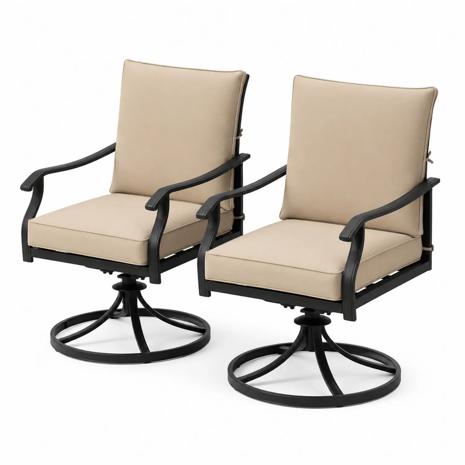 Juego de 2 Sillas Giratorias de Aluminio con Cojines Beige-Fjordlivingco
