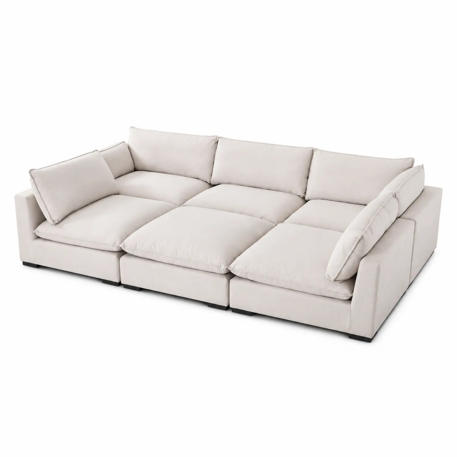 Sofá modular en L de tela beige con cojines removibles-Fjordlivingco