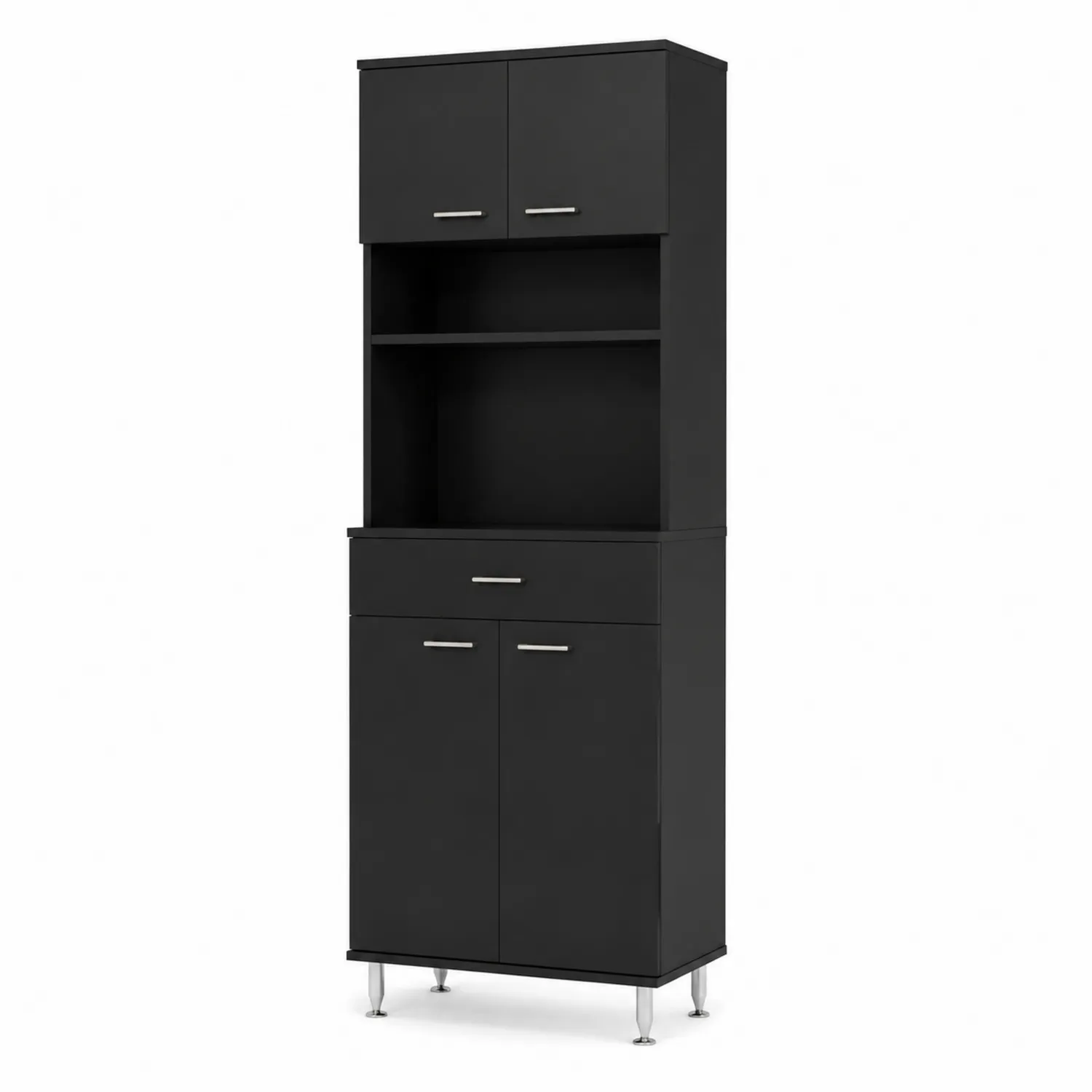 Armario de Cocina de Madera Negra con Estantes y Puertas-Fjordlivingco