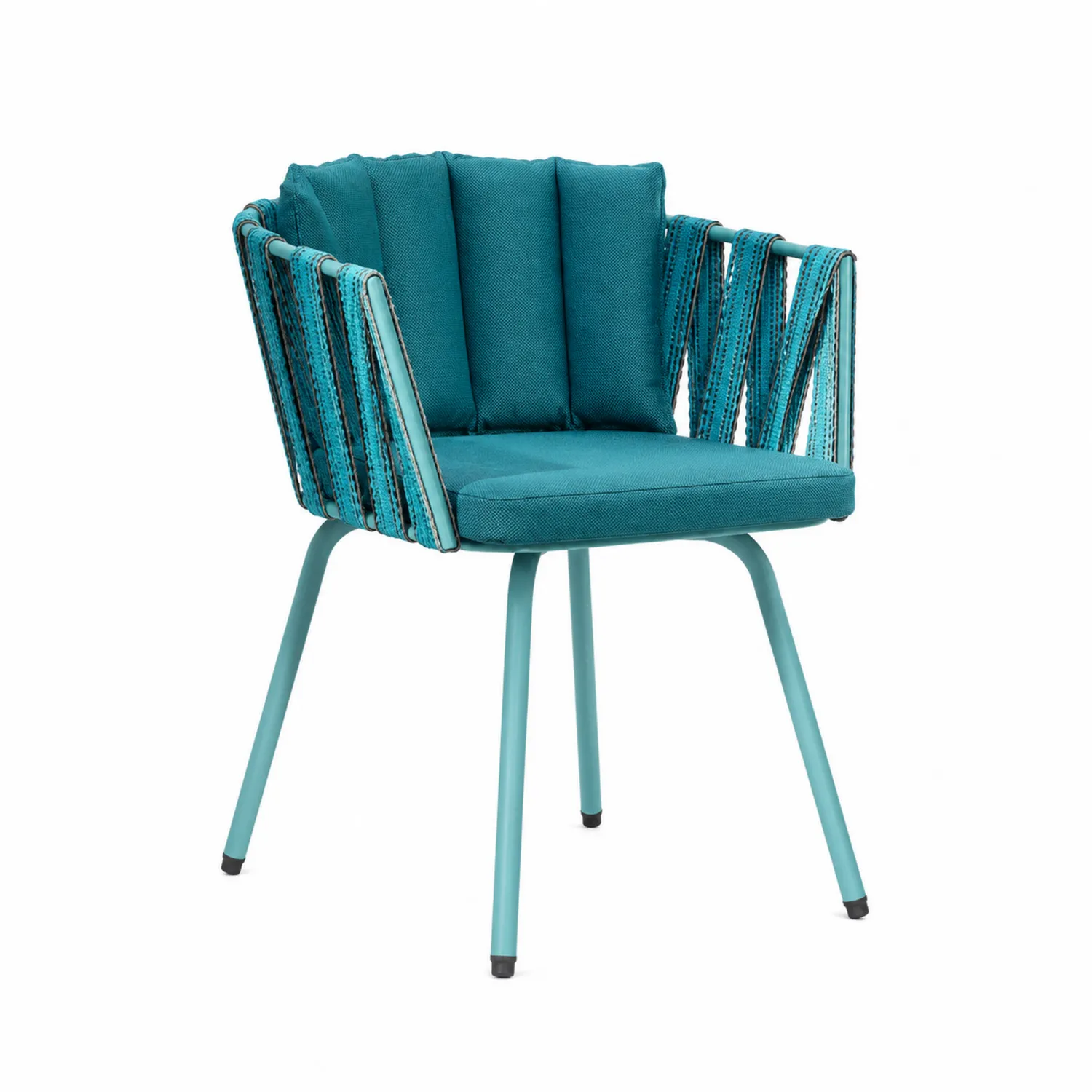 Sillón de exterior azul con estructura de acero y cojines de poliéster-Fjordlivingco