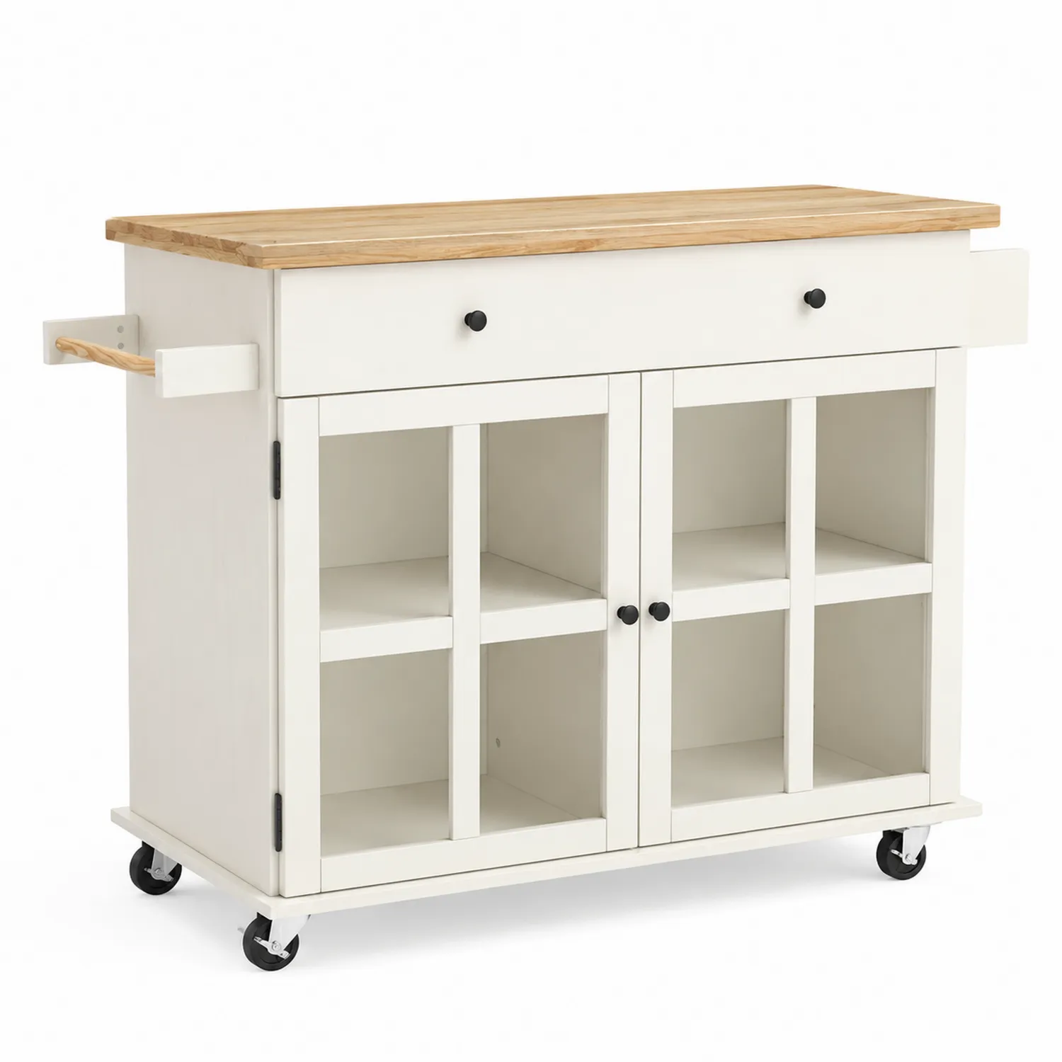 Carrito de cocina de madera y MDF con ruedas blanco 120x50x90 cm-Fjordlivingco