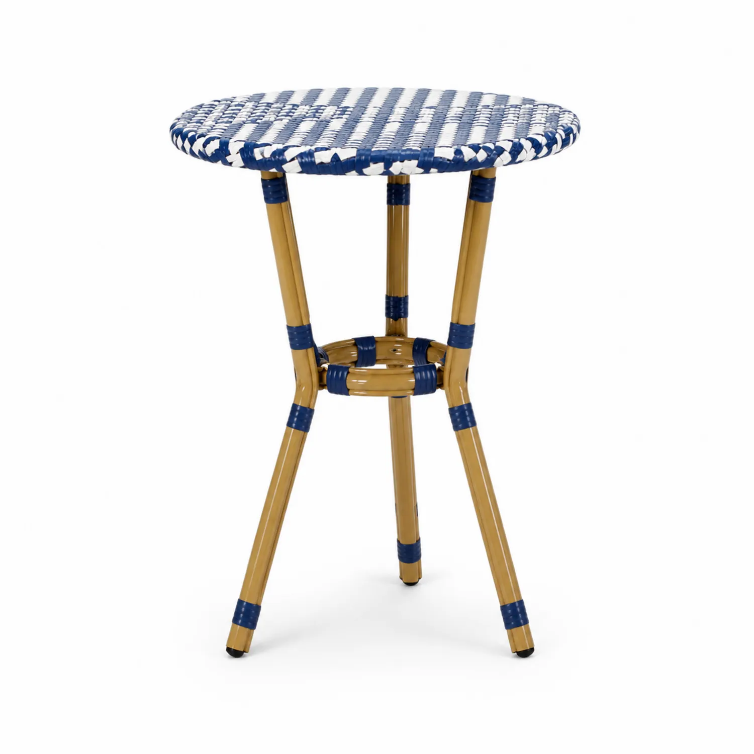 Mesa redonda de fibras plásticas y aluminio azul/blanco 60 cm-Fjordlivingco