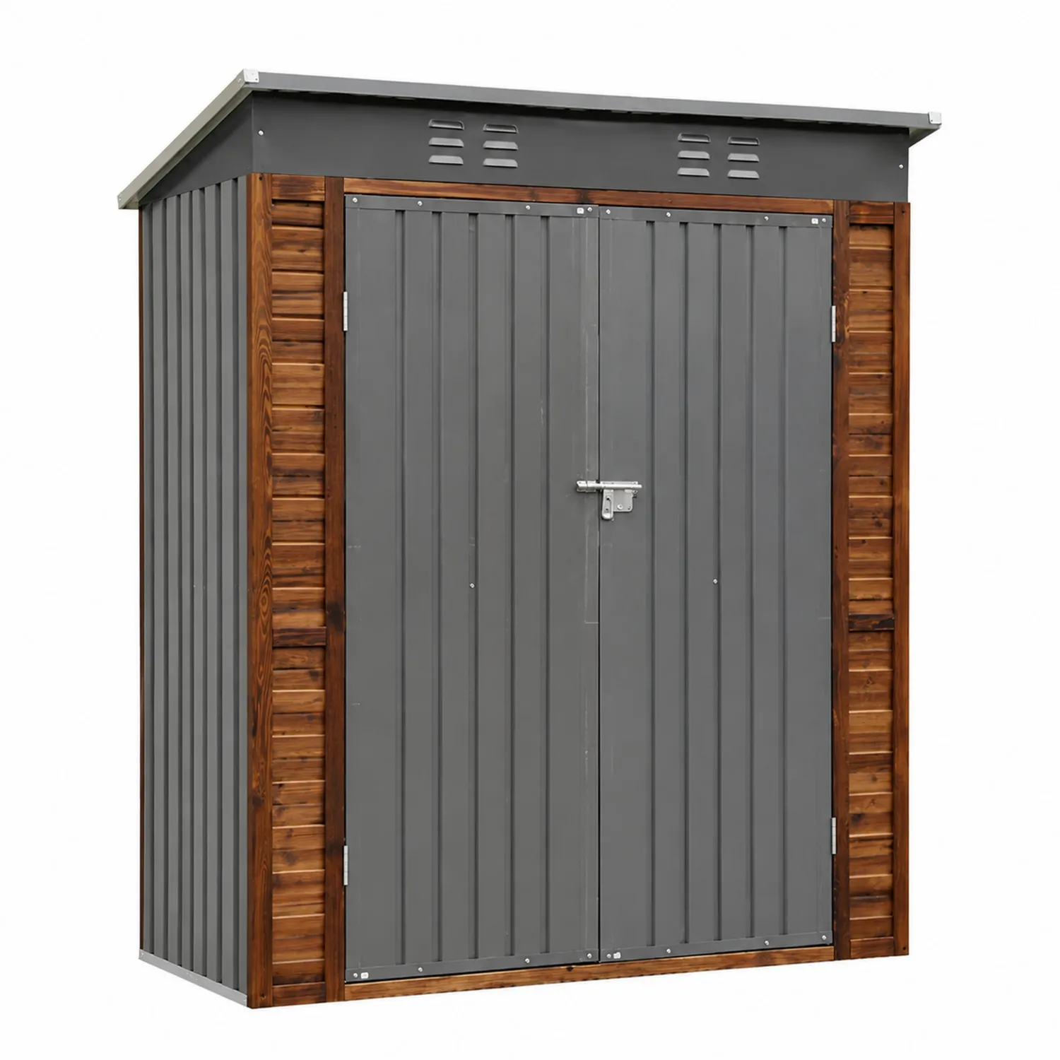 Cobertizo de acero galvanizado y madera 210x130x190 cm Gris/Madera-Fjordlivingco
