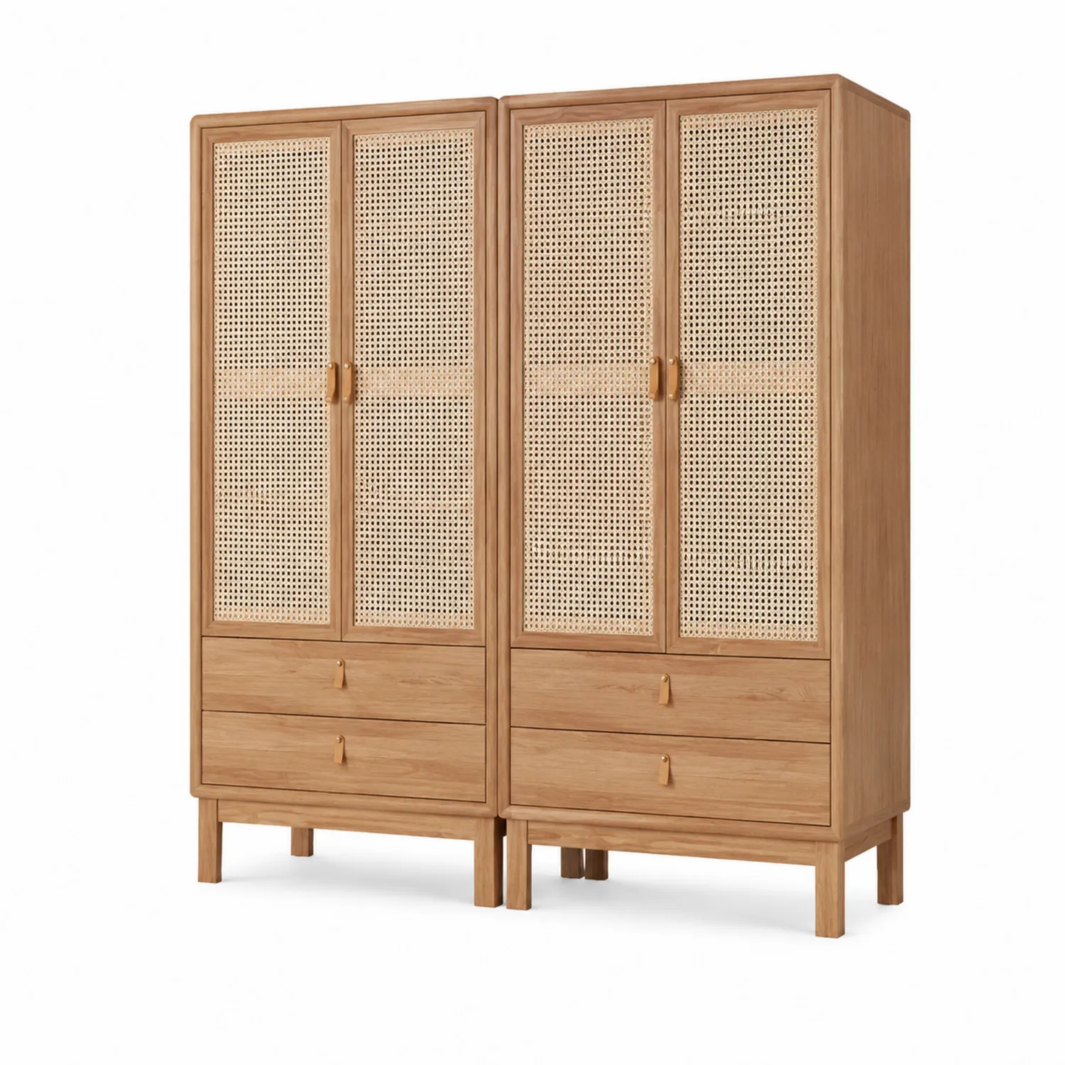 Armario de Madera de Roble con Puertas de Ratán-Fjordlivingco