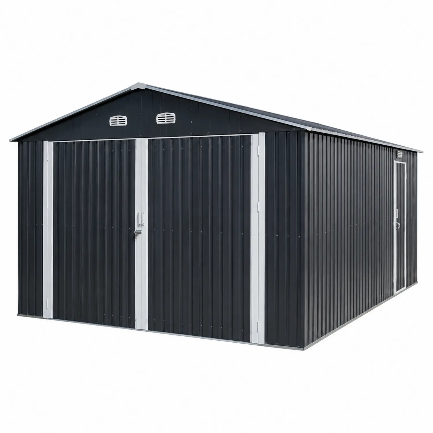 Cobertizo de Almacenamiento de Acero Galvanizado Negro 340x386x200 cm-Fjordlivingco