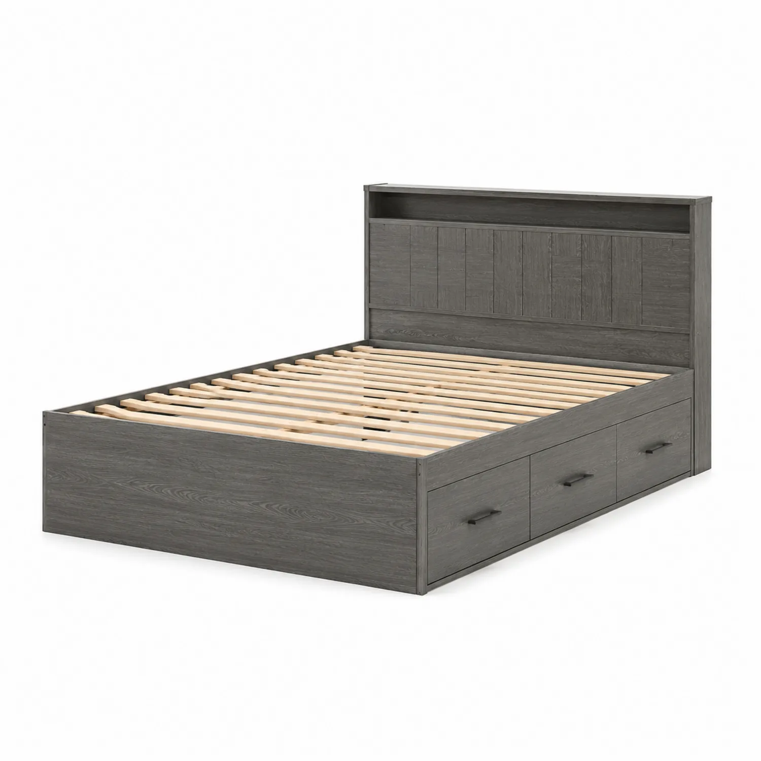 Cama doble con almacenamiento de madera MDF gris 200x160 cm-Fjordlivingco