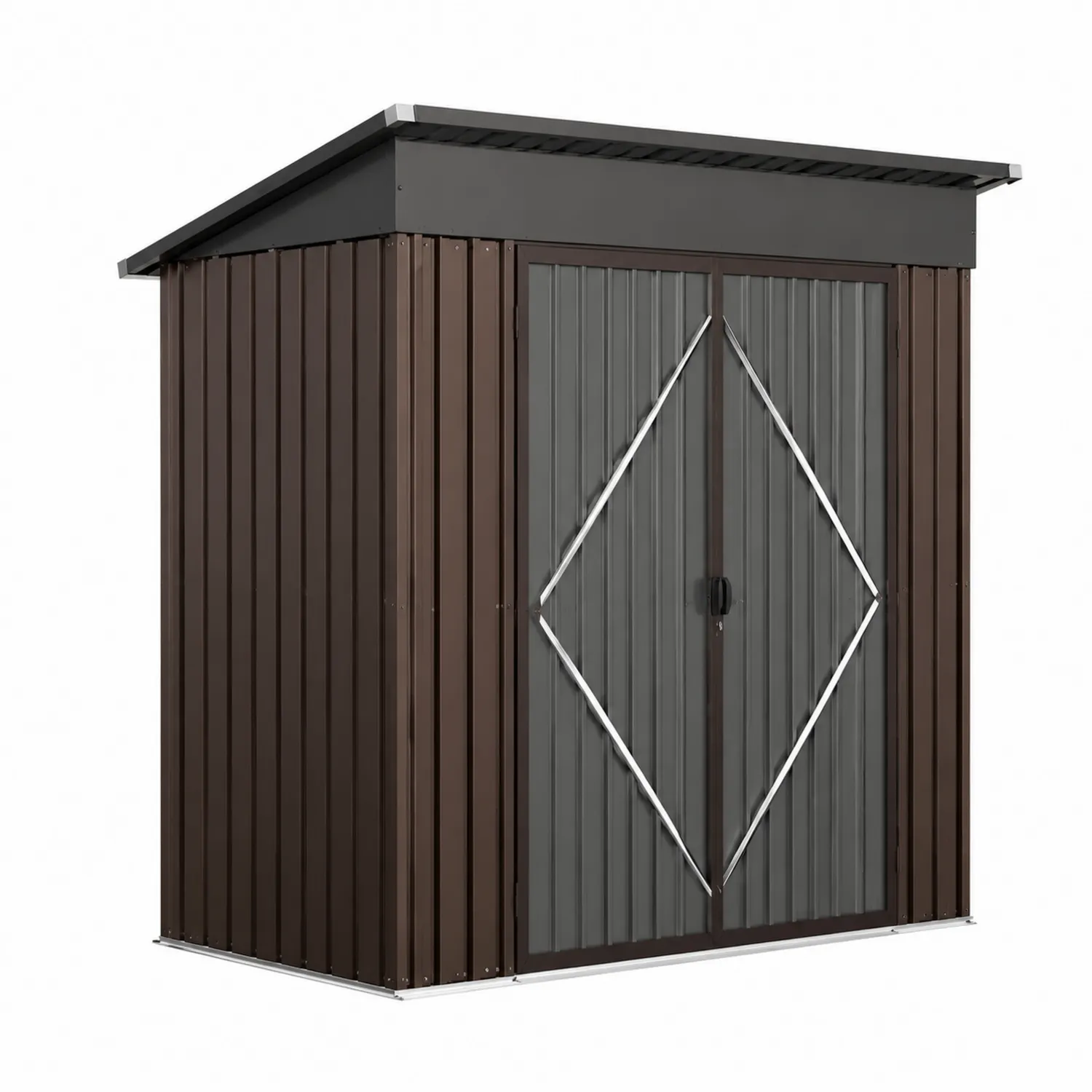 Cobertizo de acero galvanizado marrón y gris con puertas dobles 203x117x179 cm-Fjordlivingco