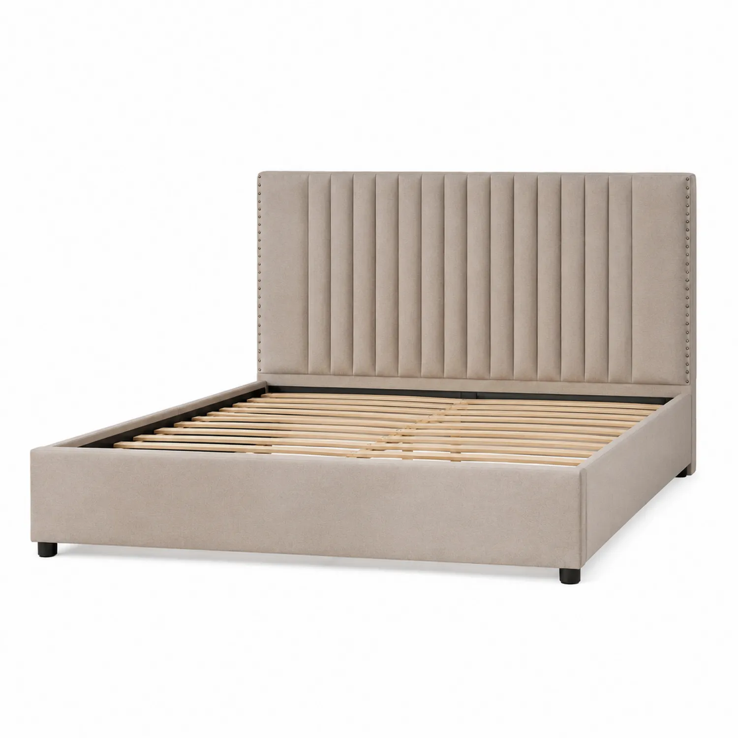 Cama tapizada de terciopelo beige 200x160 cm-Fjordlivingco