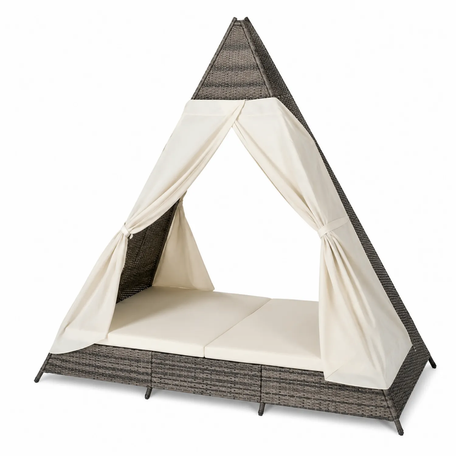 Sofá de Ratán sintético en Forma de Tipi con Cojines Beige-Fjordlivingco