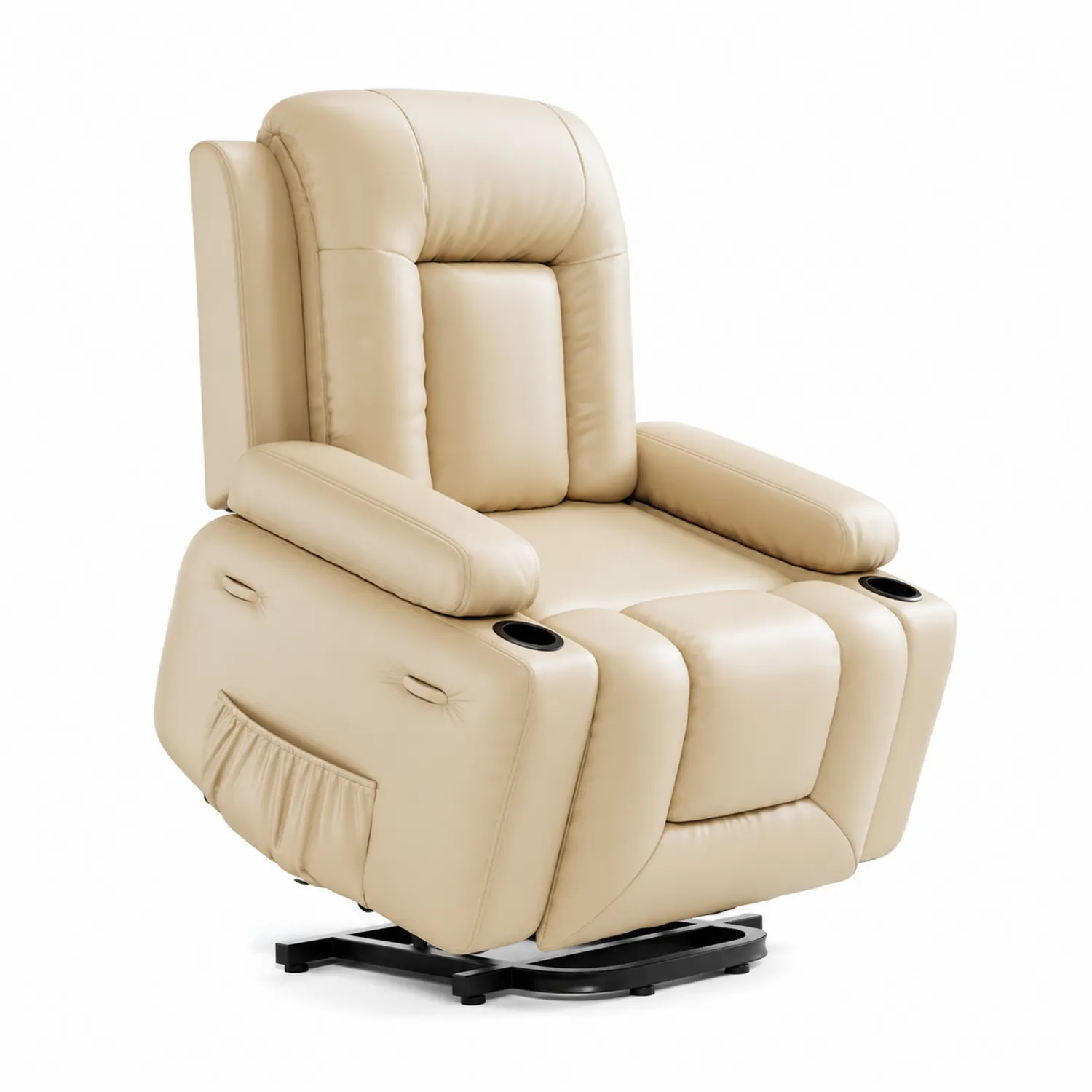 Sillón reclinable de cuero sintético beige con estructura metálica-Fjordlivingco