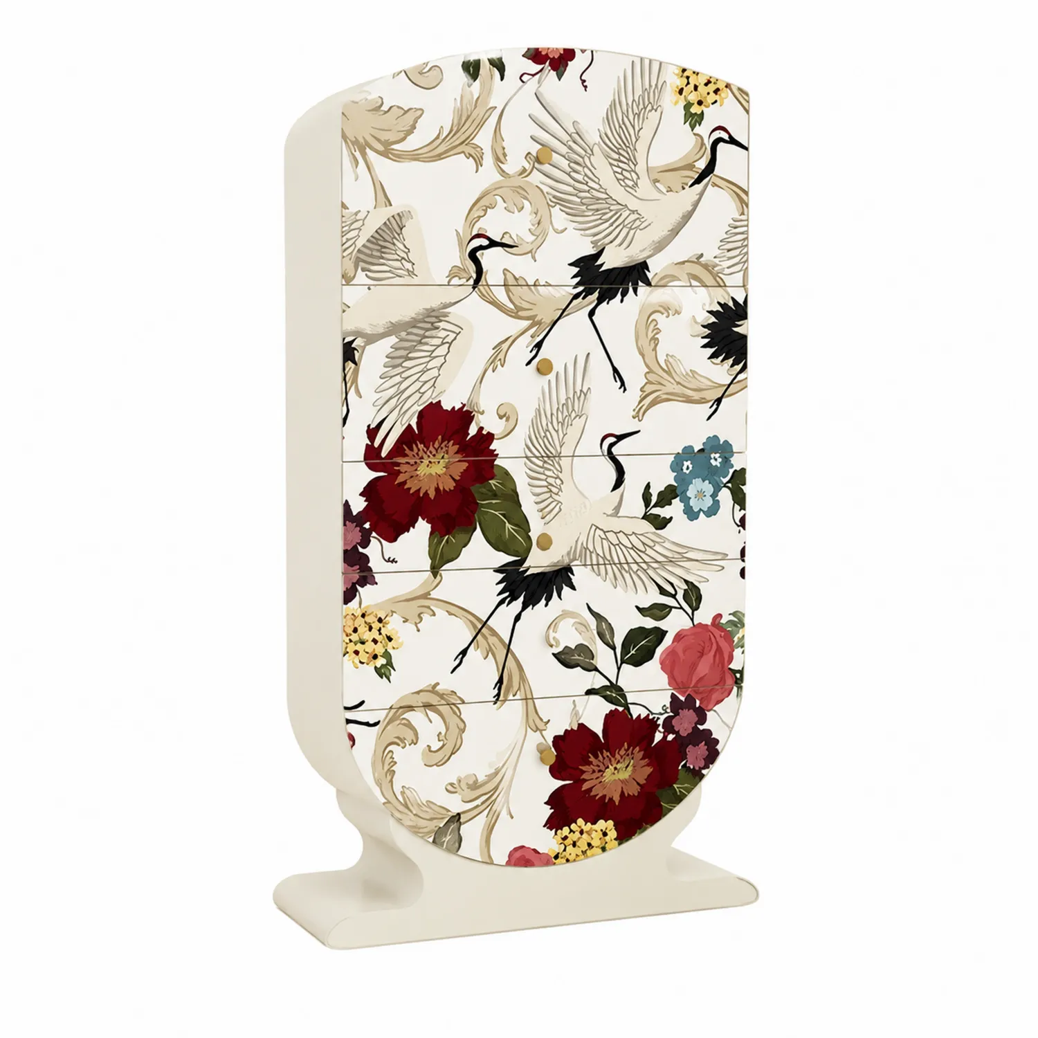 Armario de Madera con Estampado de Grullas y Flores 125x60x40cm-Fjordlivingco