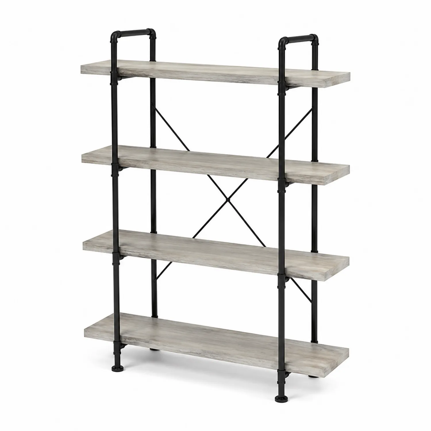 Estantería de Madera MDF y Metal Negro de 4 Niveles-Fjordlivingco