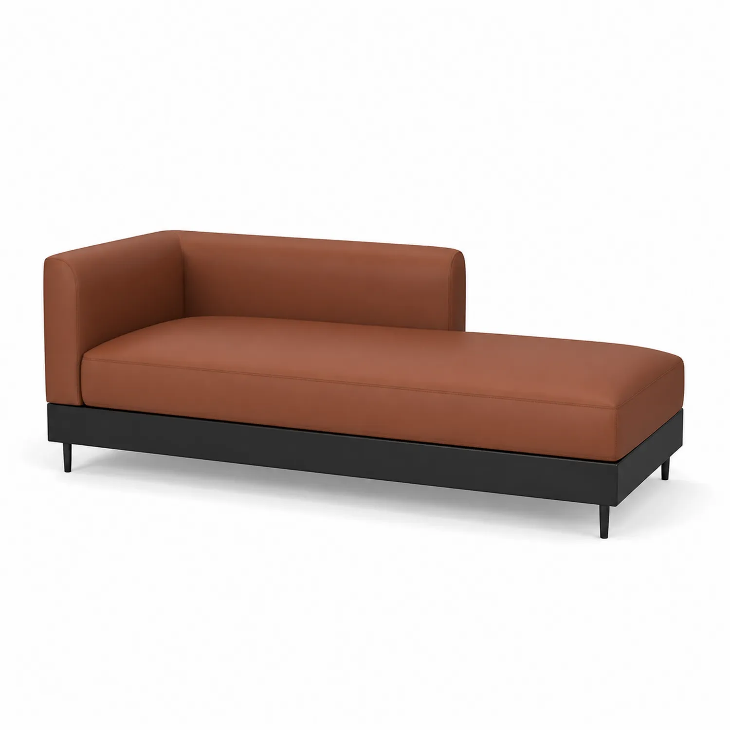 Sofá Chaise Longue de Cuero Sintético Marrón con Base de Metal-Fjordlivingco