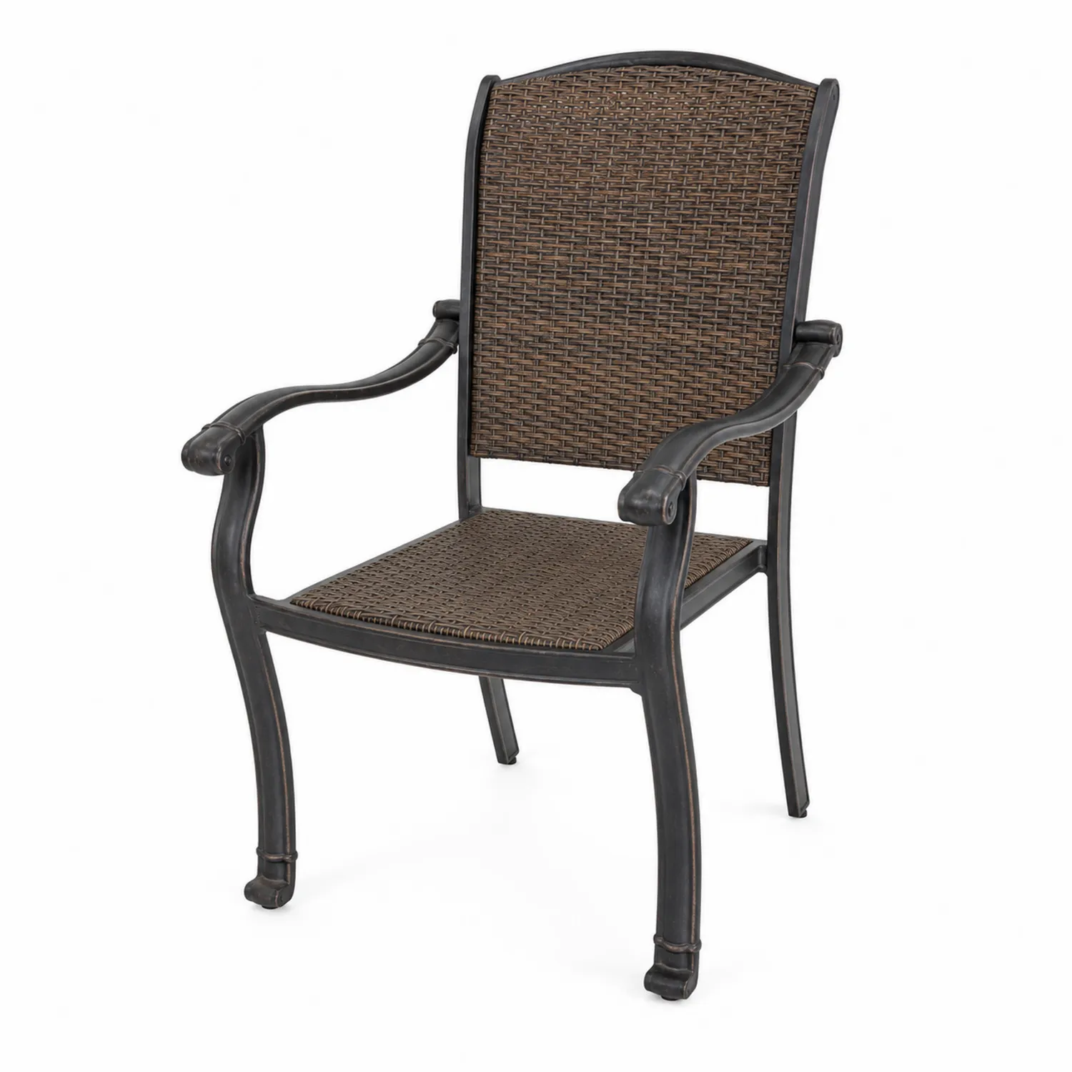 Silla de jardín de aluminio con asiento de ratán sintético marrón-Fjordlivingco