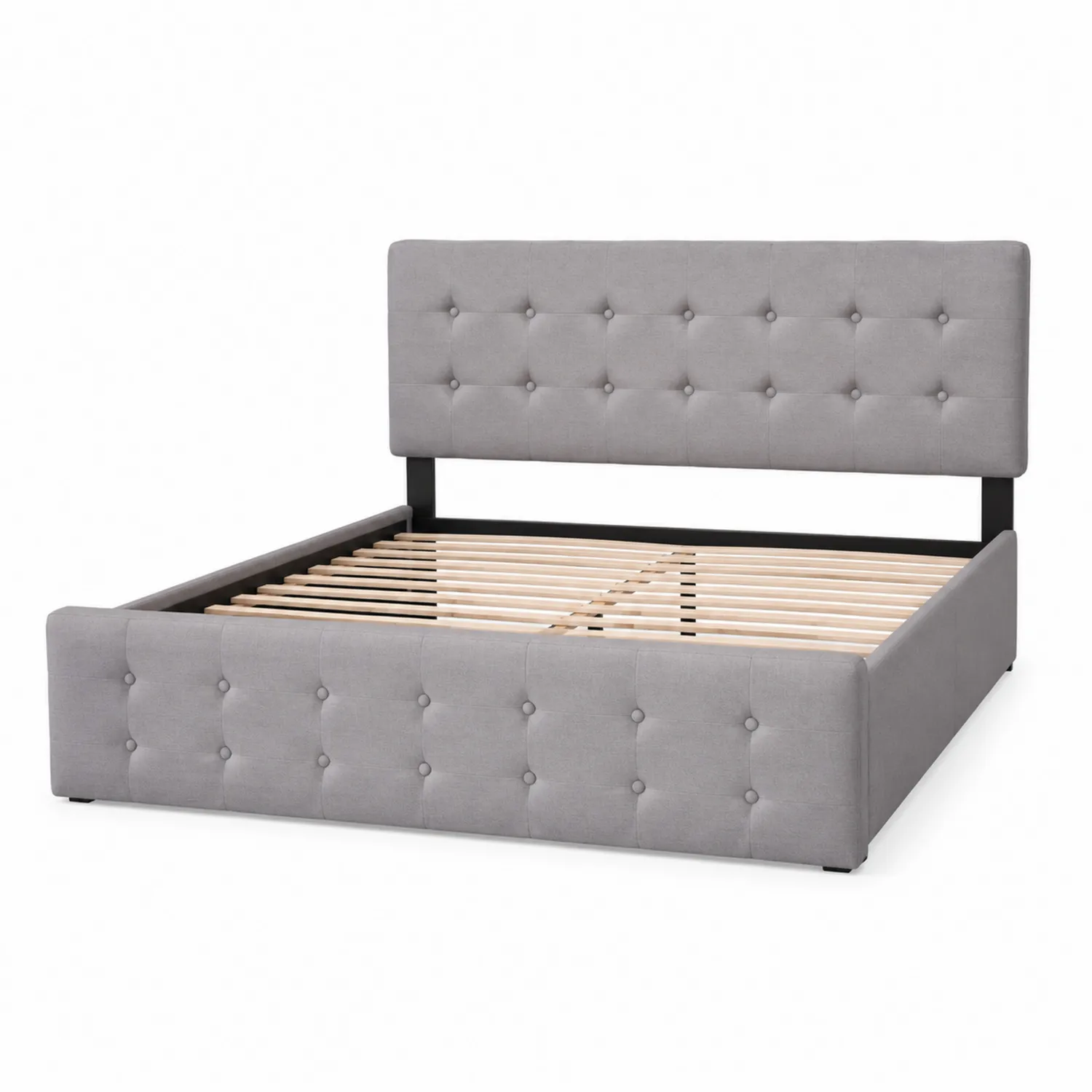 Cama Tapizada en Tela Gris con Estructura de Madera Maciza 200x160 cm-Fjordlivingco