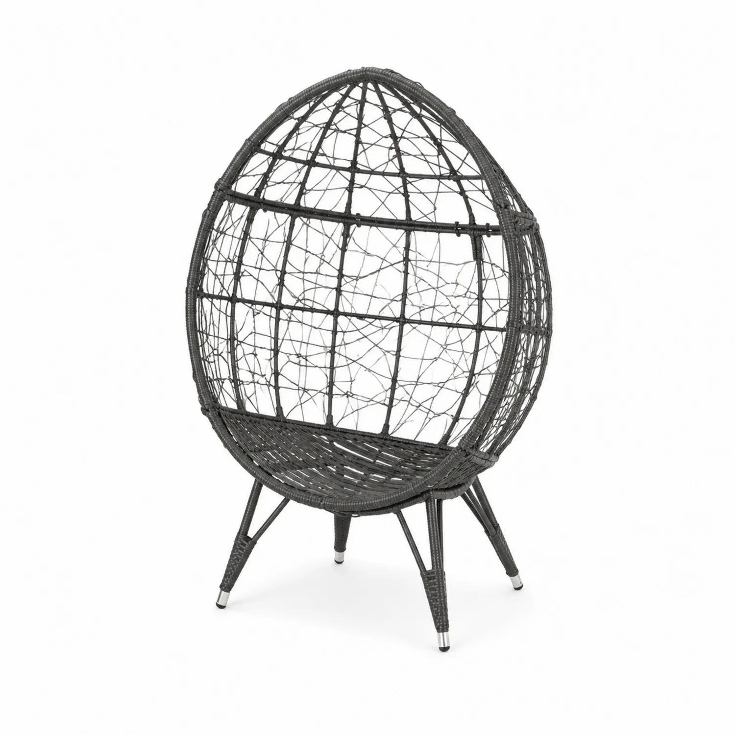 Sillón de Exterior Forma de Huevo Gris Antracita Rattan Sintético-Fjordlivingco