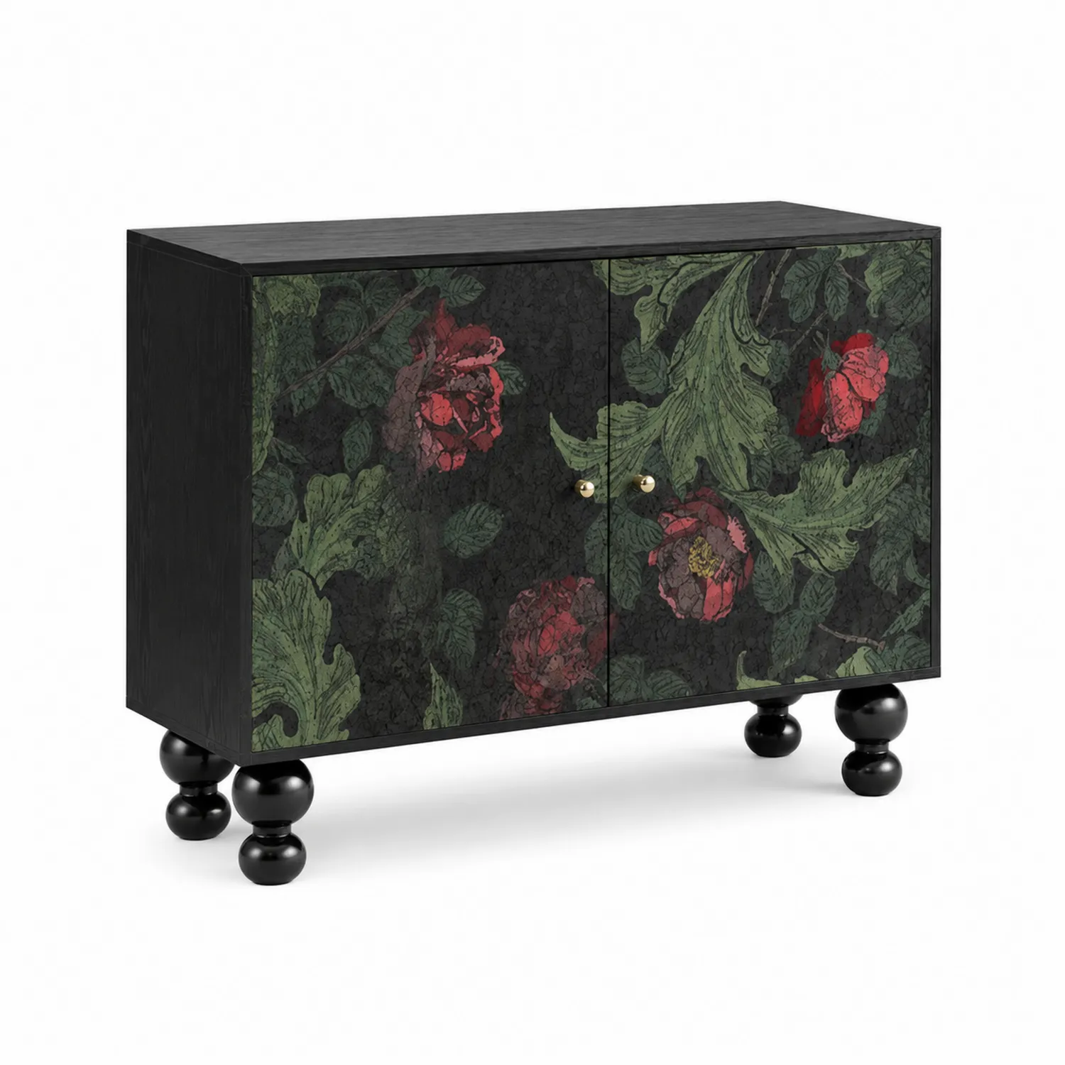 Aparador de Madera con Diseño Floral Negro/Rojo/Verde-Fjordlivingco