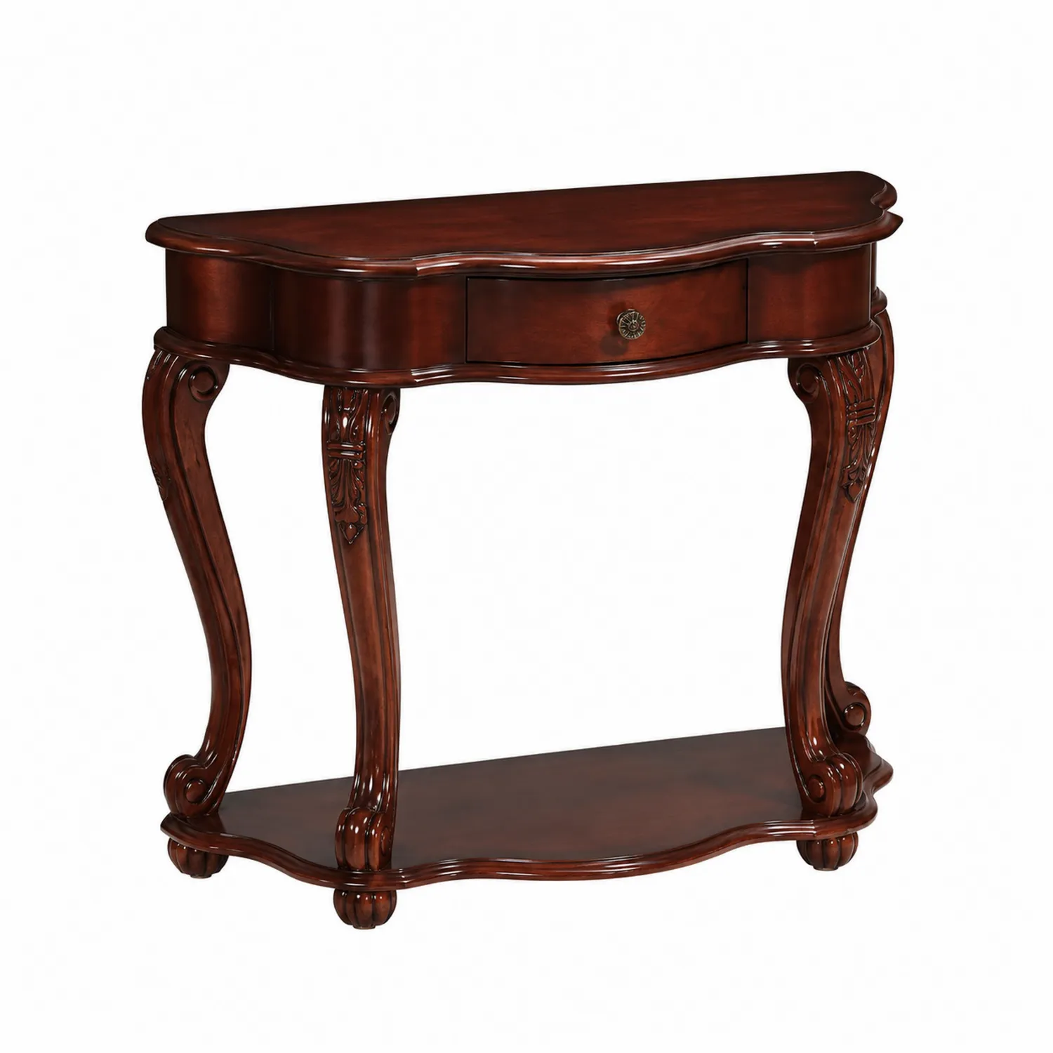 Mesa consola de madera de caoba con cajón-Fjordlivingco
