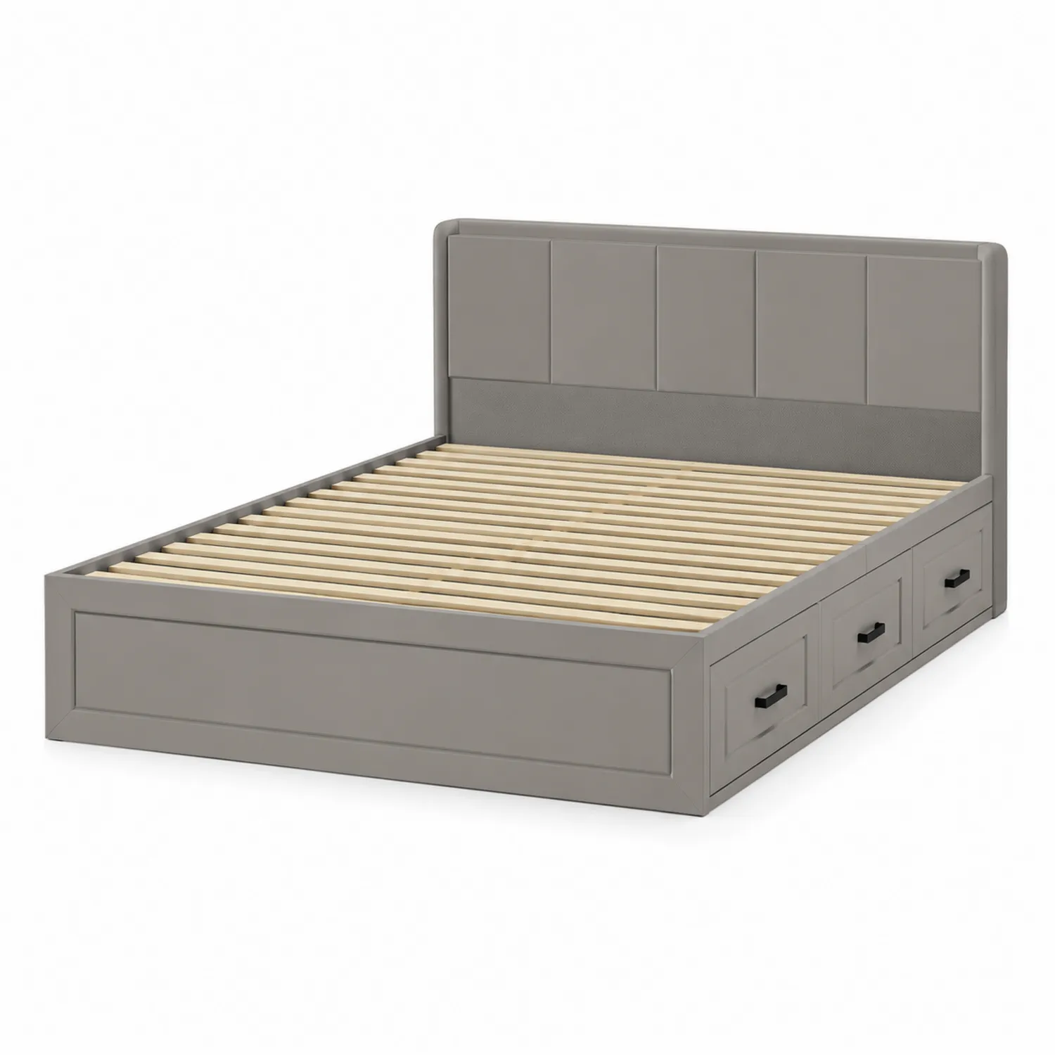Cama de madera maciza gris con almacenamiento 200x150 cm-Fjordlivingco
