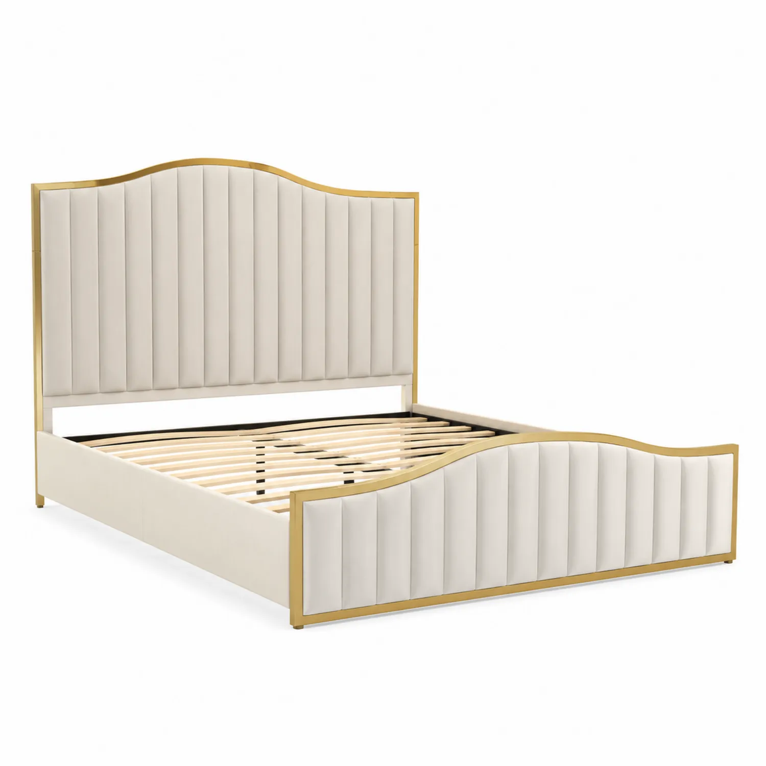 Cama de tela beige con marco dorado 200x160cm-Fjordlivingco
