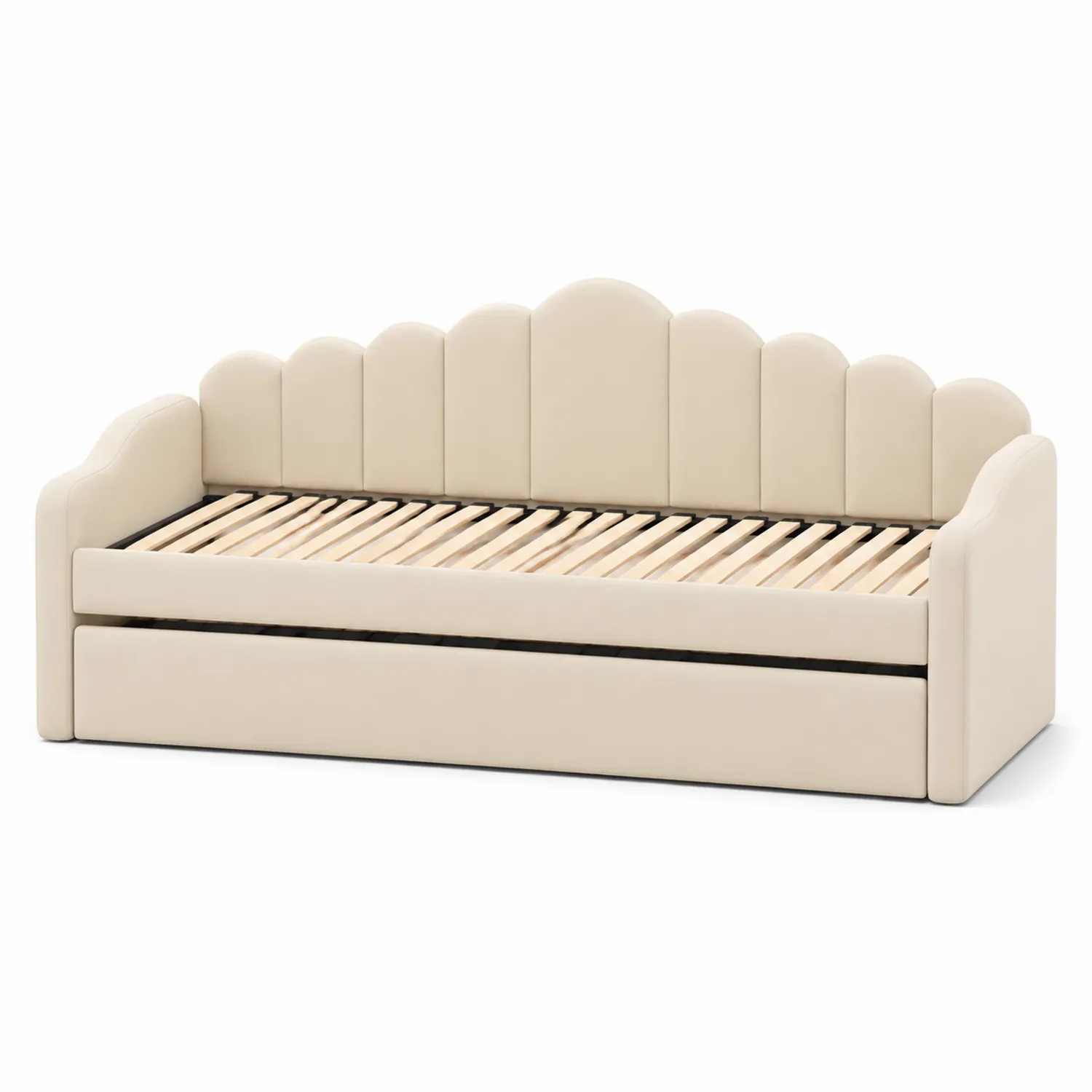 Cama Nido de Madera y Cuero Sintético Beige 200x90 cm-Fjordlivingco
