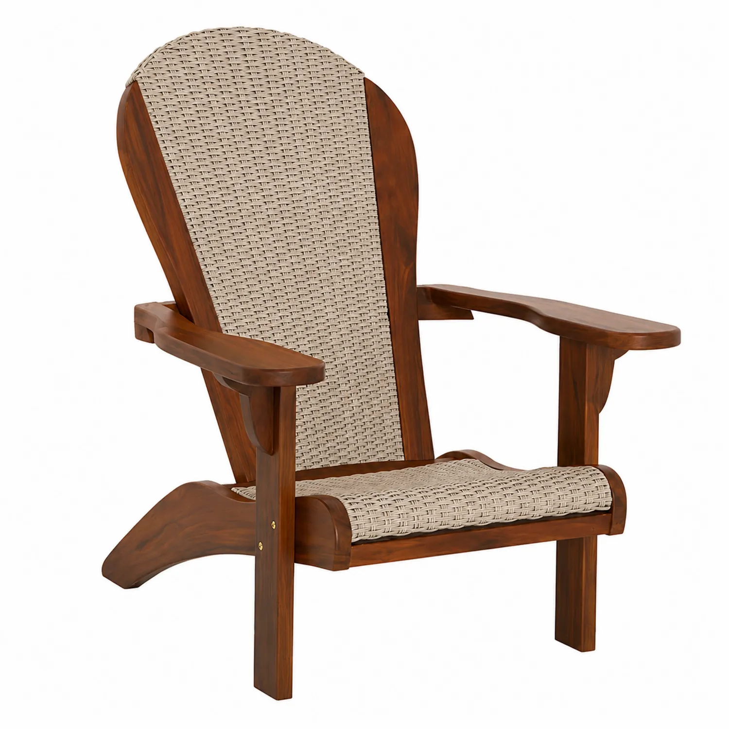Silla Adirondack de Madera de Acacia y Ratán Sintético Beige-Fjordlivingco