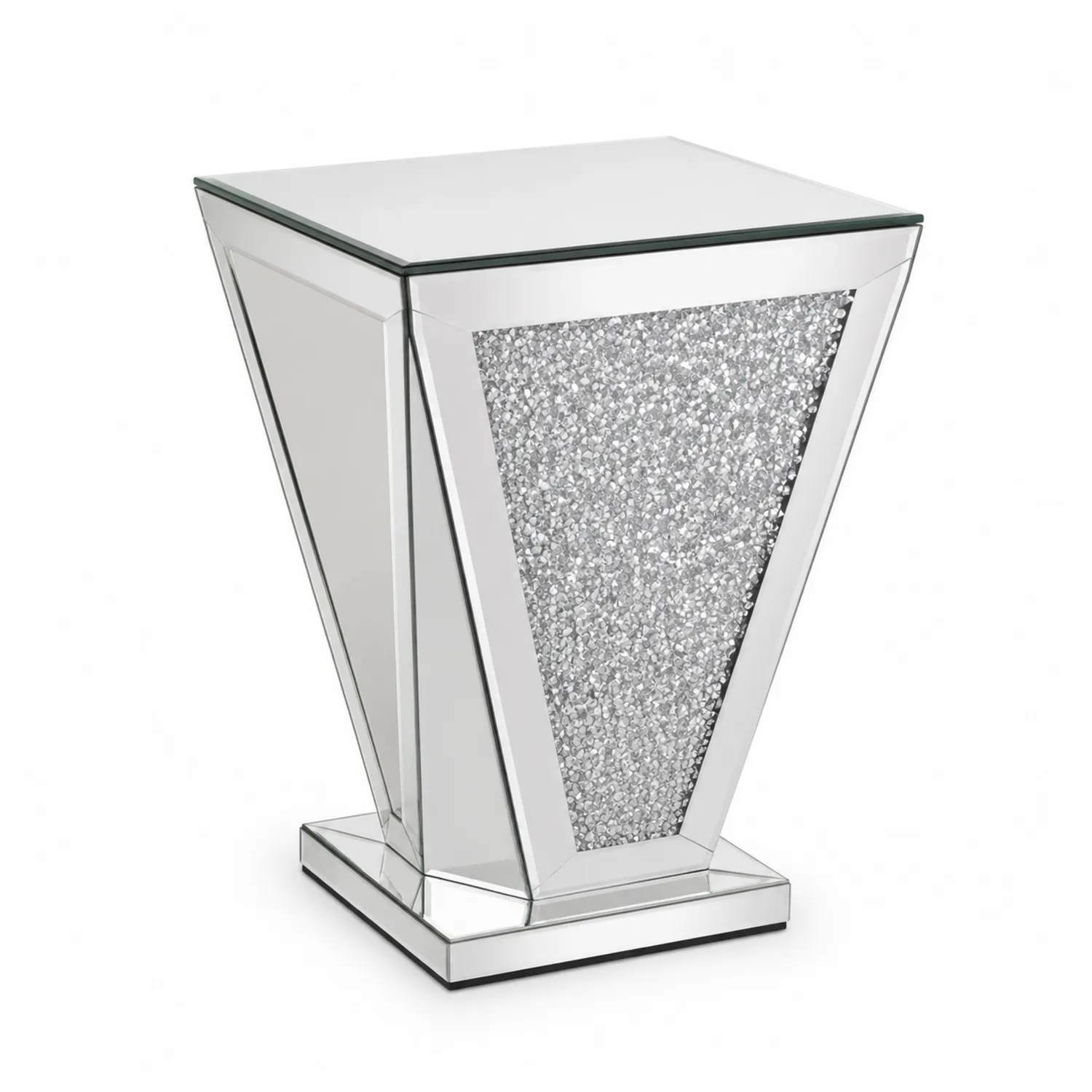 Mesa auxiliar de vidrio templado y cristal plateado 35x35x50 cm-Fjordlivingco
