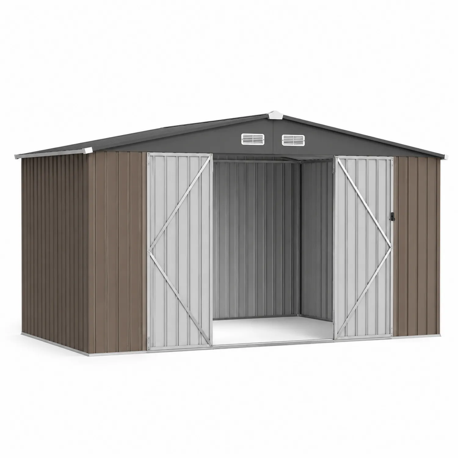 Cobertizo de acero galvanizado Marrón y Gris 340x260x210 cm-Fjordlivingco