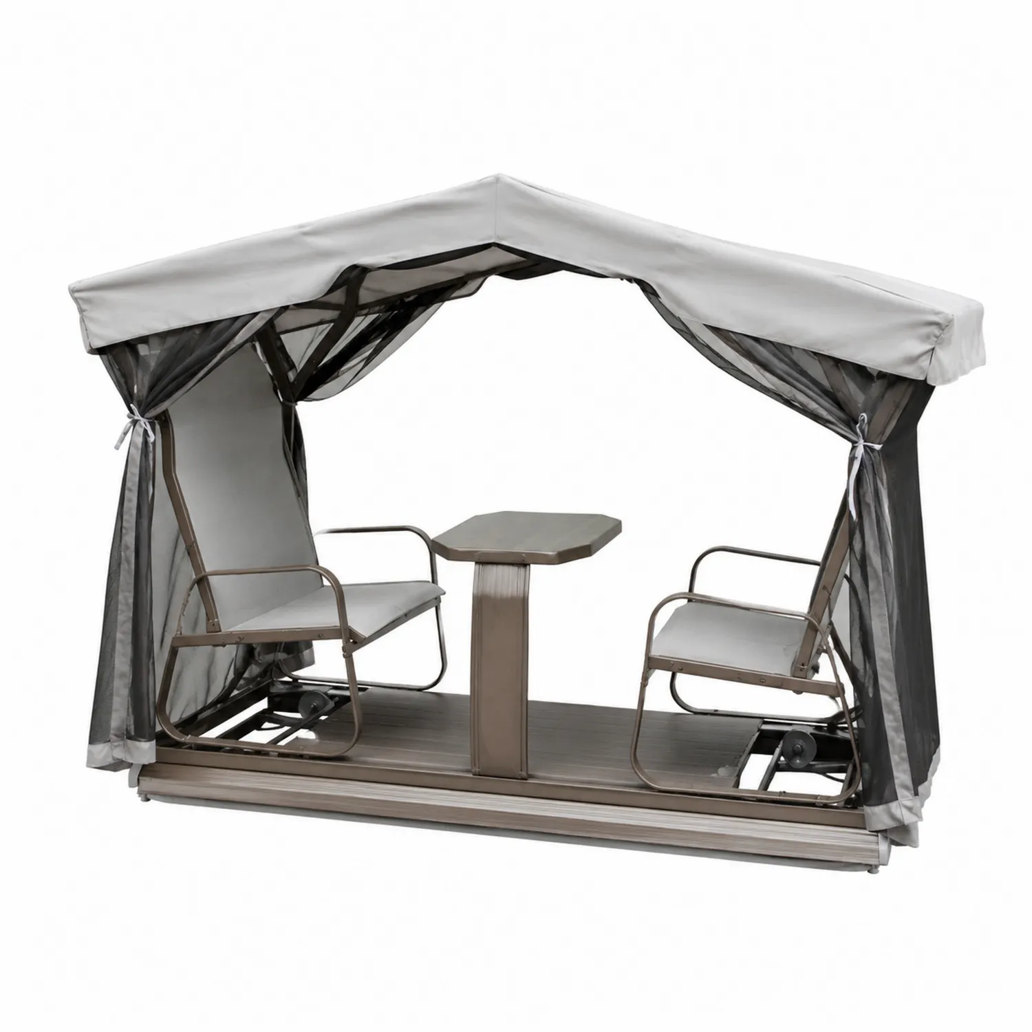 Conjunto de Sillas Mecedoras y Mesa de Acero con Dosel y Cortinas-Fjordlivingco
