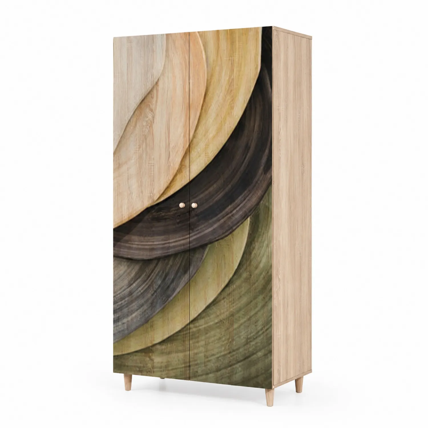 Armario de 2 puertas de madera con diseño abstracto multicolor-Fjordlivingco