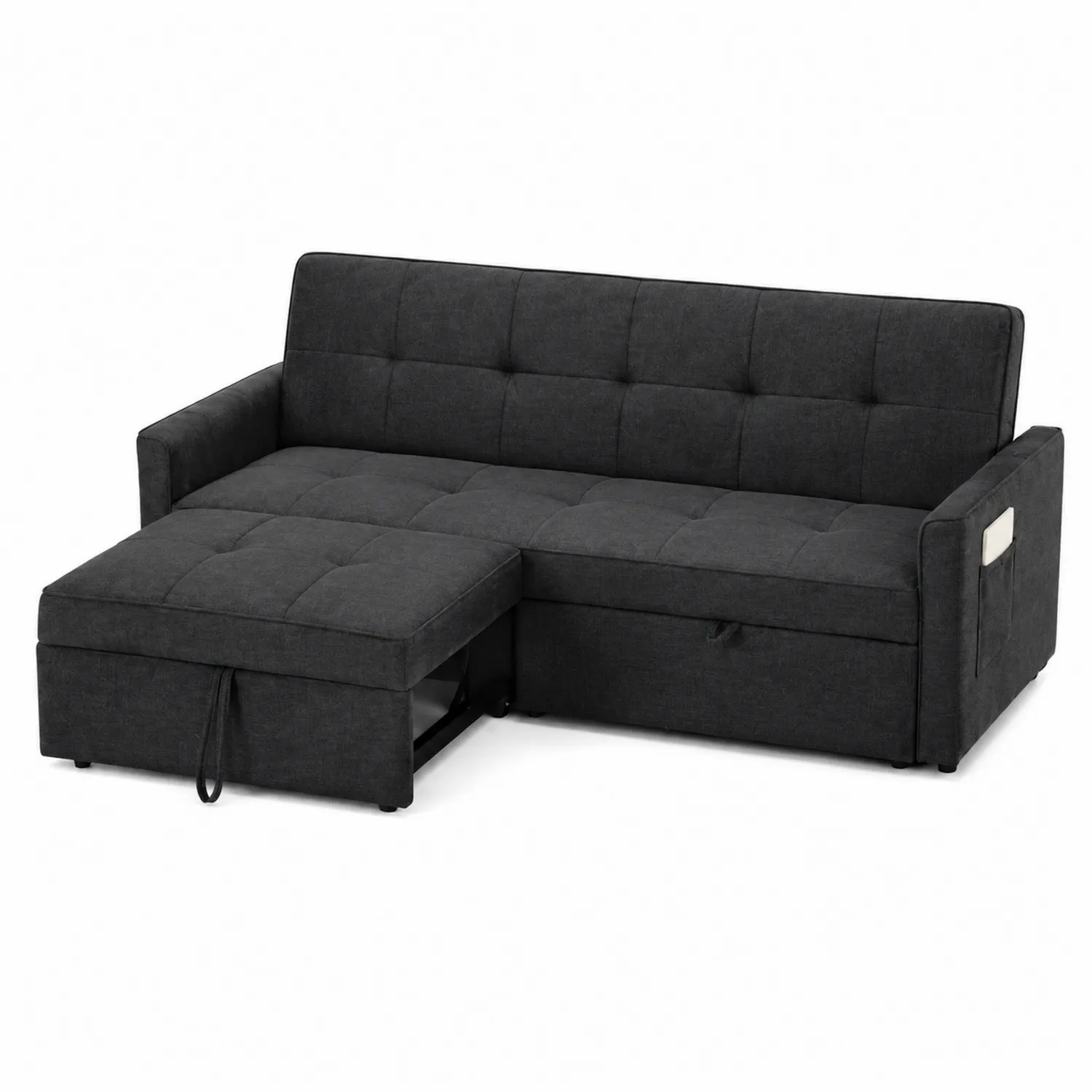 Sofá cama esquinero de tela gris oscuro con almacenamiento-Fjordlivingco