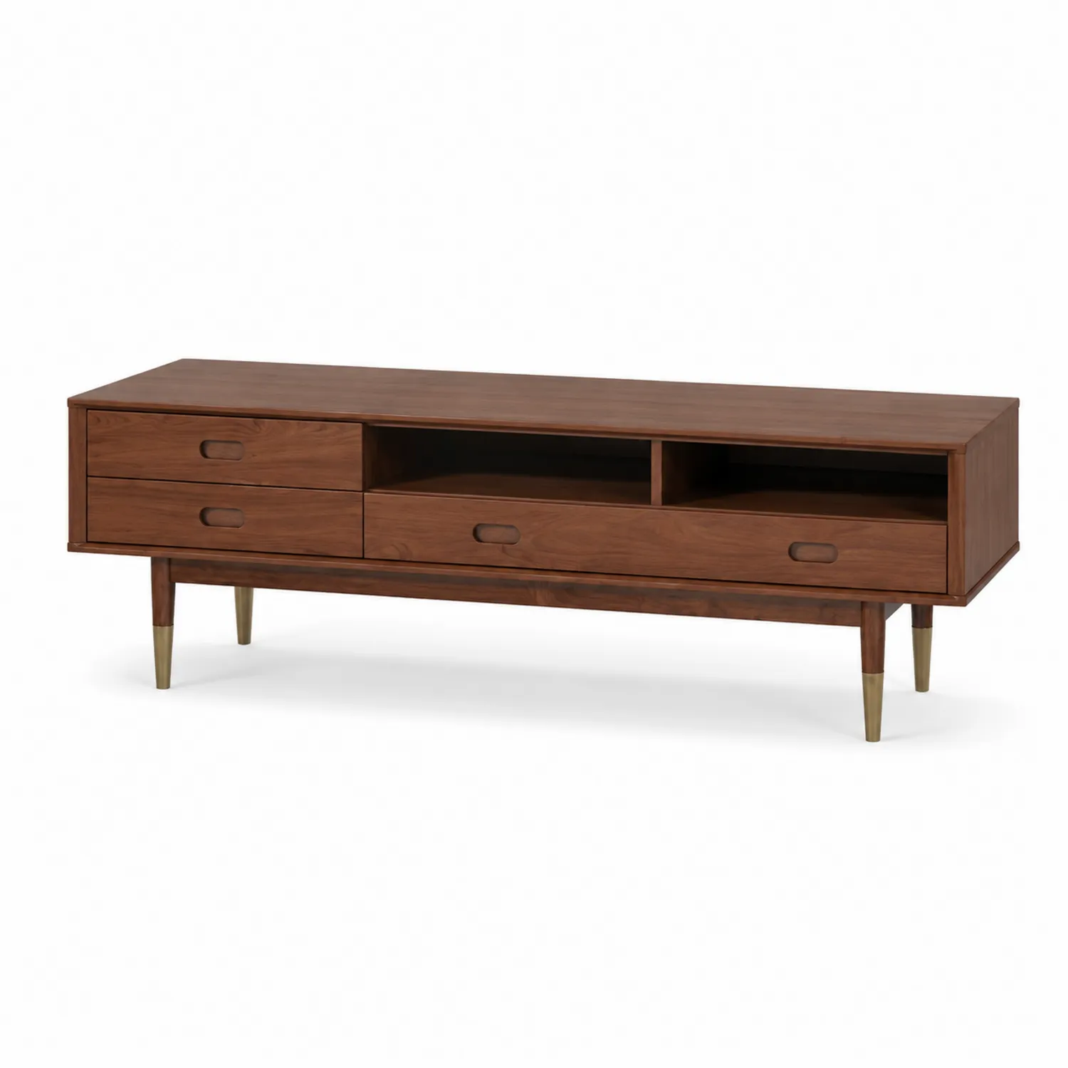 Mueble de TV de Madera de Nogal con 3 Cajones y 2 Compartimentos-Fjordlivingco