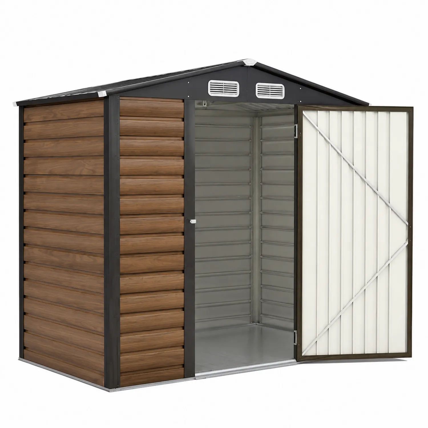 Cobertizo de acero y plástico marrón con doble puerta 200x150x180 cm-Fjordlivingco