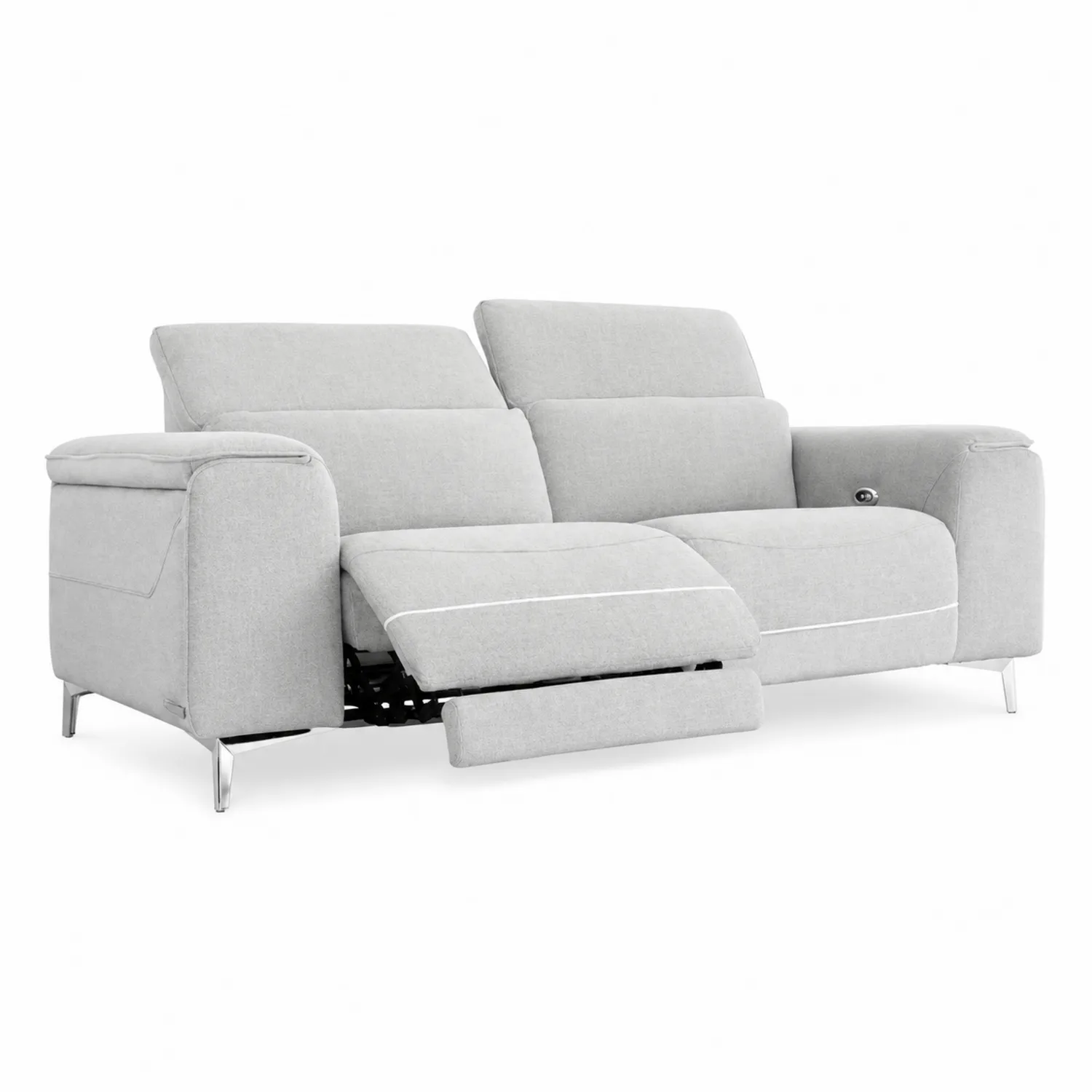 Sofá reclinable 3 plazas gris tela con patas de acero-Fjordlivingco