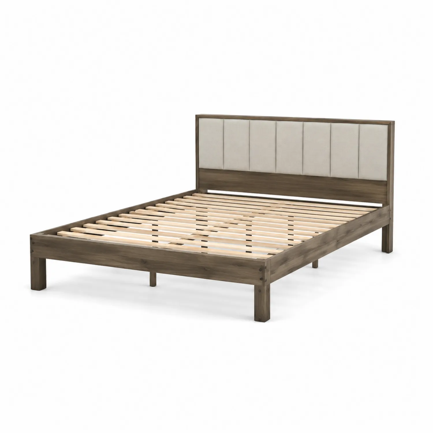 Cama de madera con cabecero tapizado de 200x160 cm-Fjordlivingco