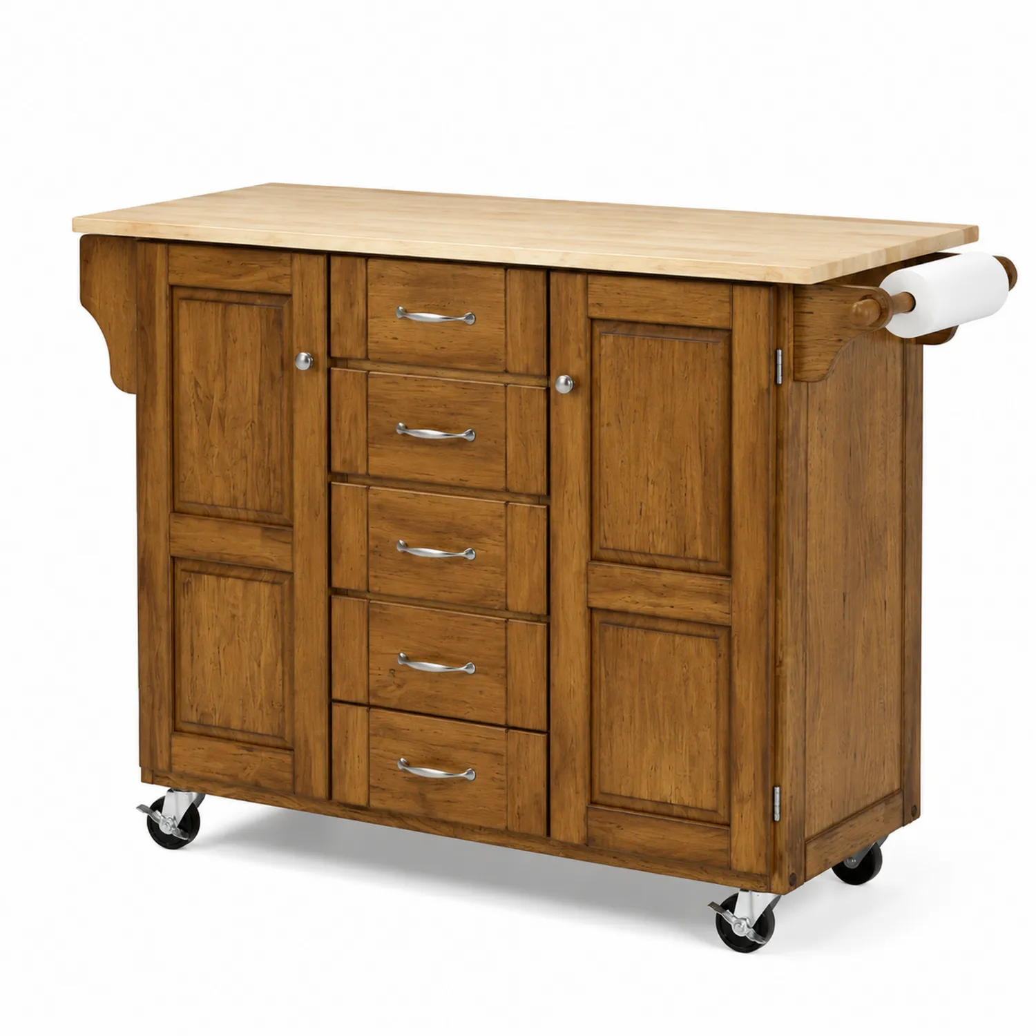 Carrito de Cocina de Madera con Ruedas y Encimera de Roble-Fjordlivingco