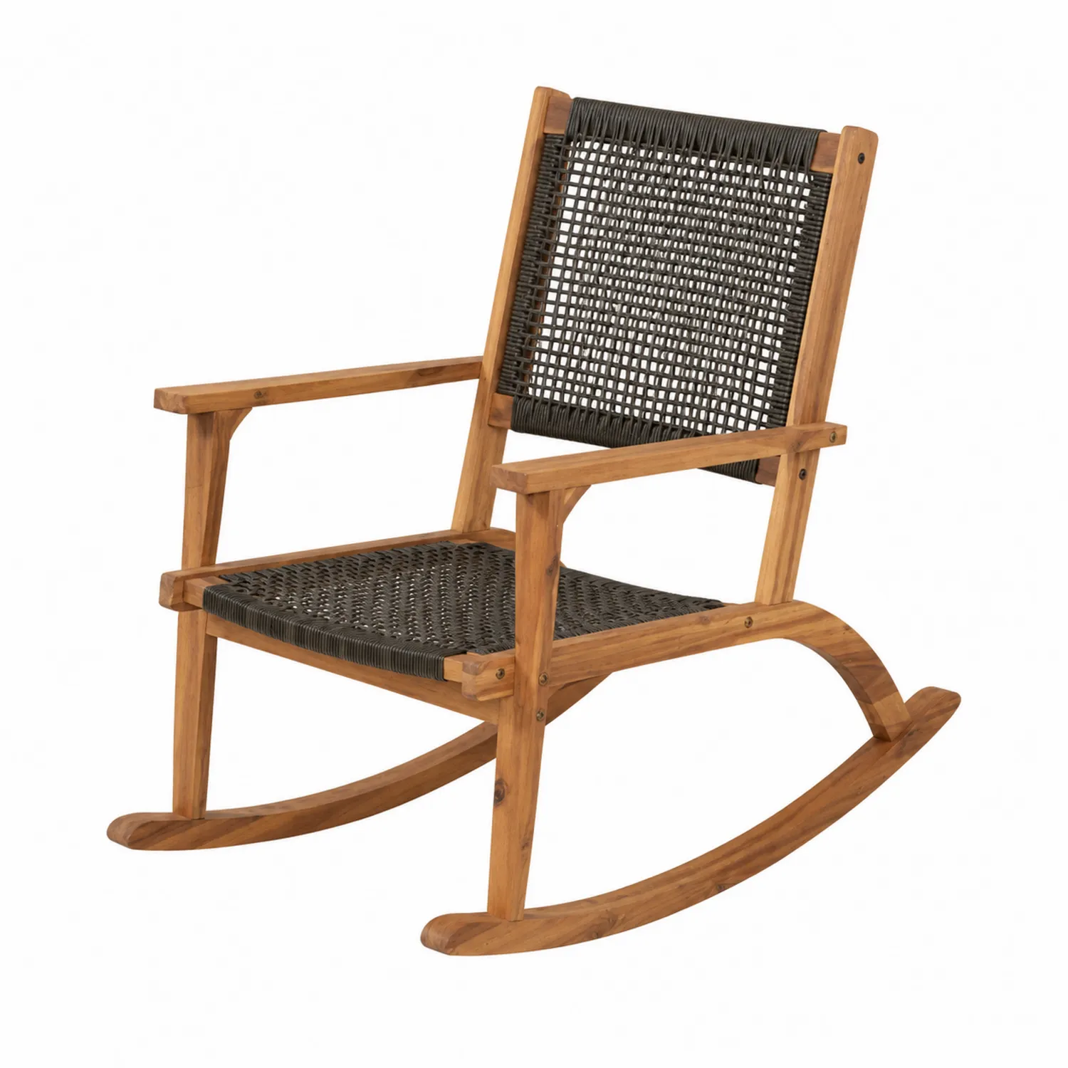 Silla mecedora de madera de teca y ratán sintético 90x60x100cm-Fjordlivingco