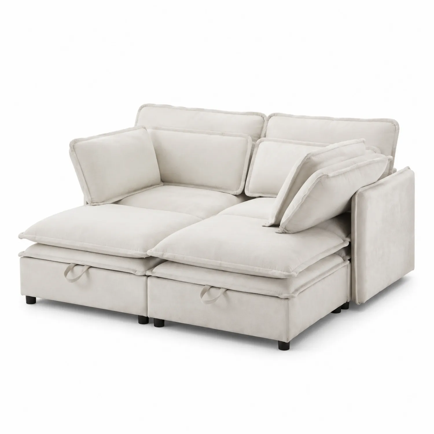 Sofá modular en L de tela beige con almacenamiento y cojines removibles, 200 cm-Fjordlivingco