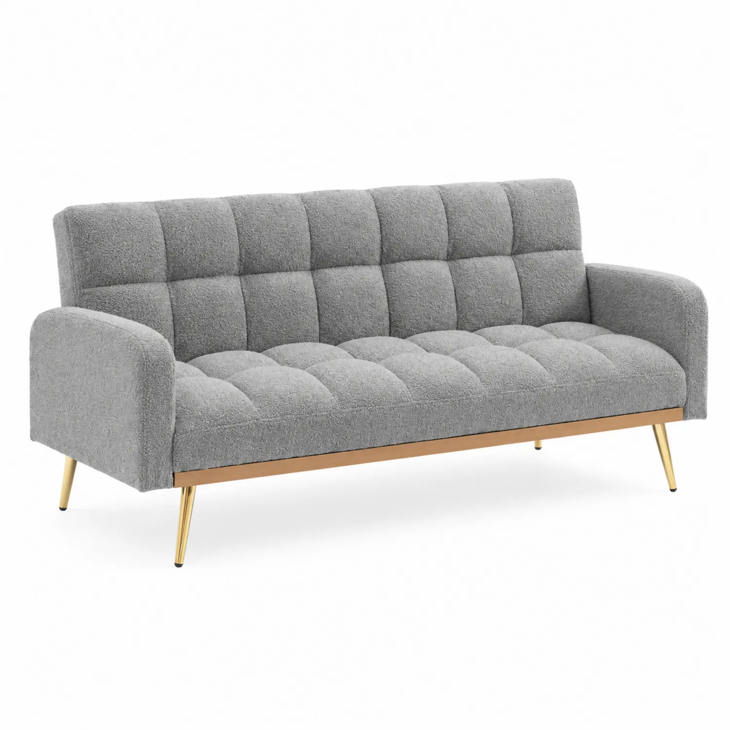Sofá de 3 plazas gris poliéster con patas doradas-Fjordlivingco
