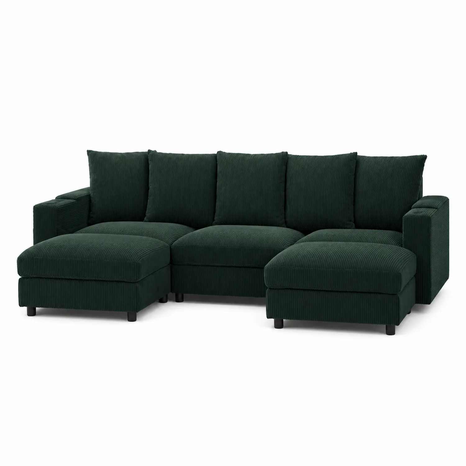 Sofá modular de pana verde oscuro en L con chaise longue-Fjordlivingco