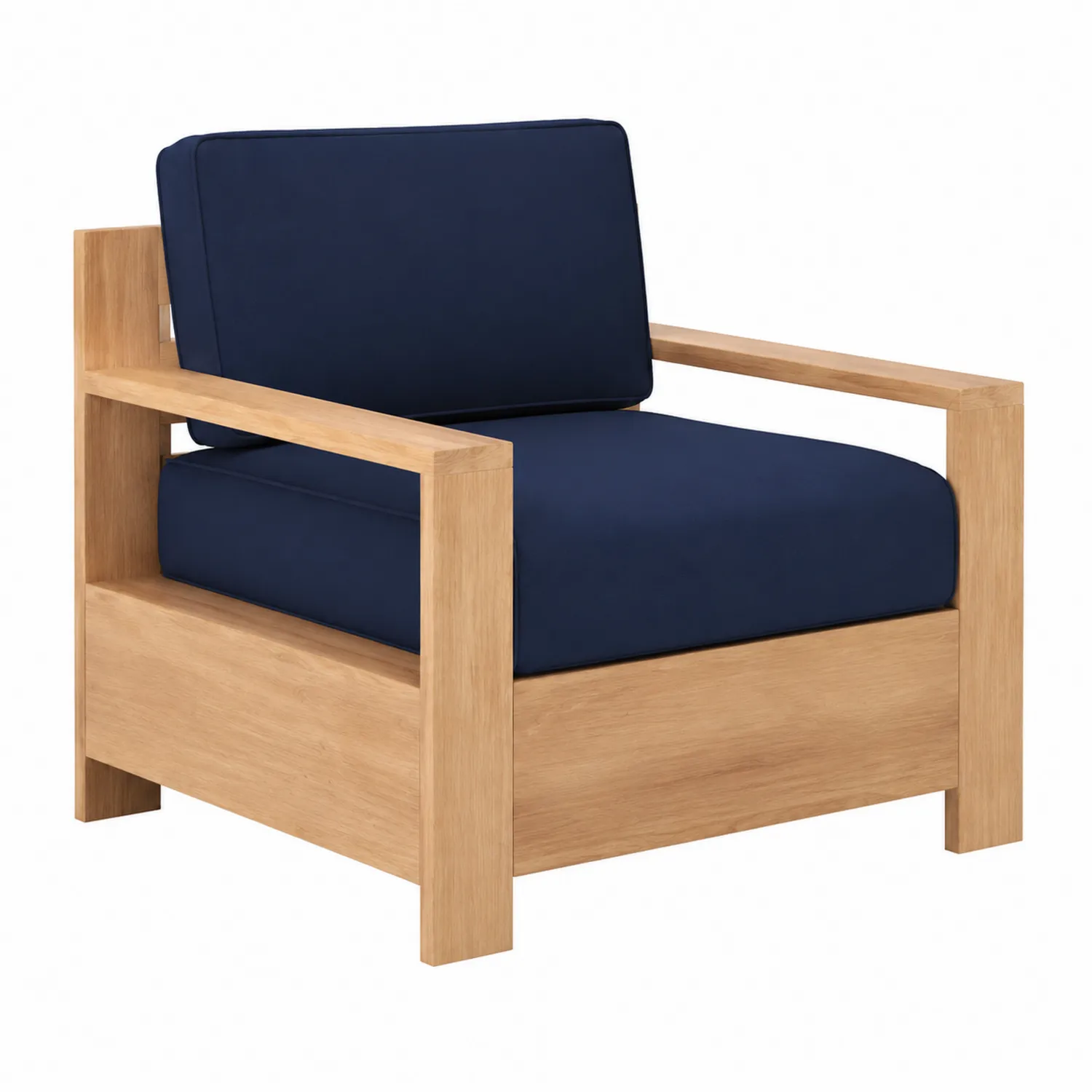 Sillón de madera de acacia con cojines azul marino-Fjordlivingco