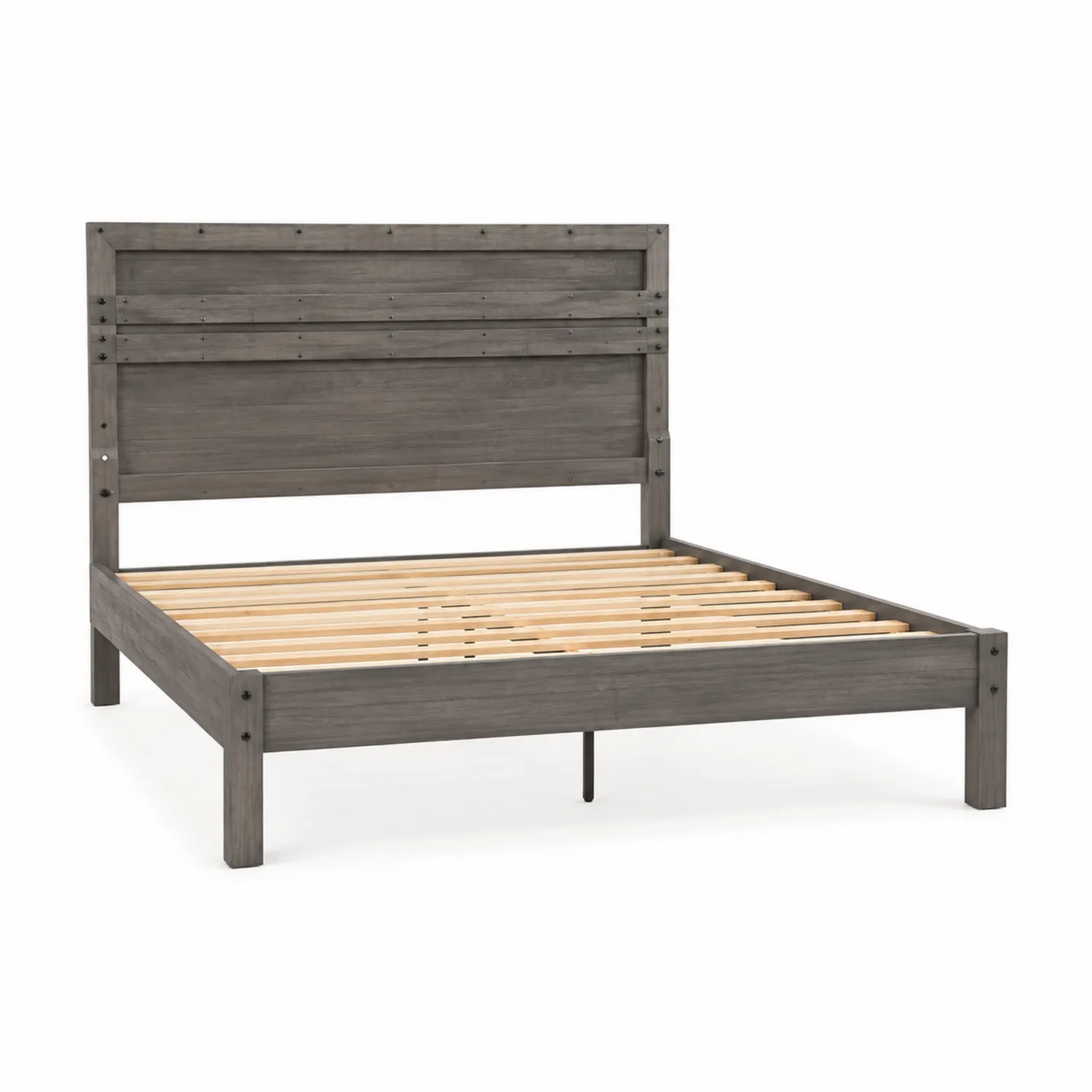 Cama Matrimonial de Madera de Pino Gris 200x160 cm-Fjordlivingco