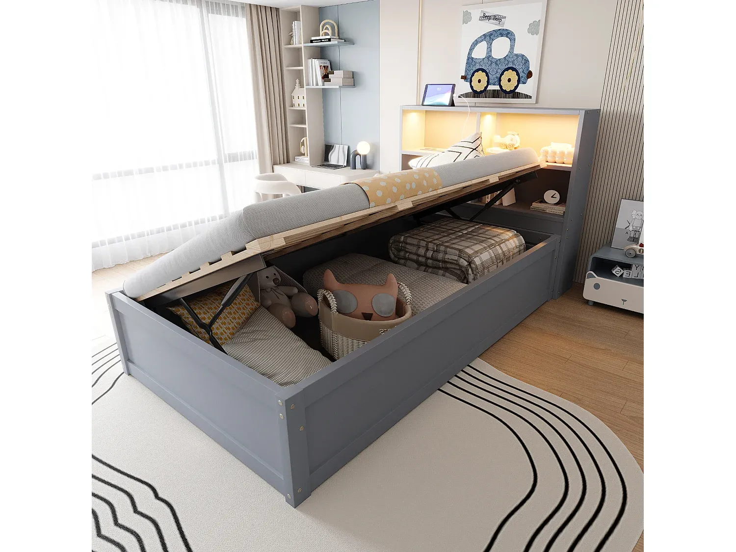 Schlafzimmer,Bereich Bett,Bett mit Bettkasten-Nestalunoa