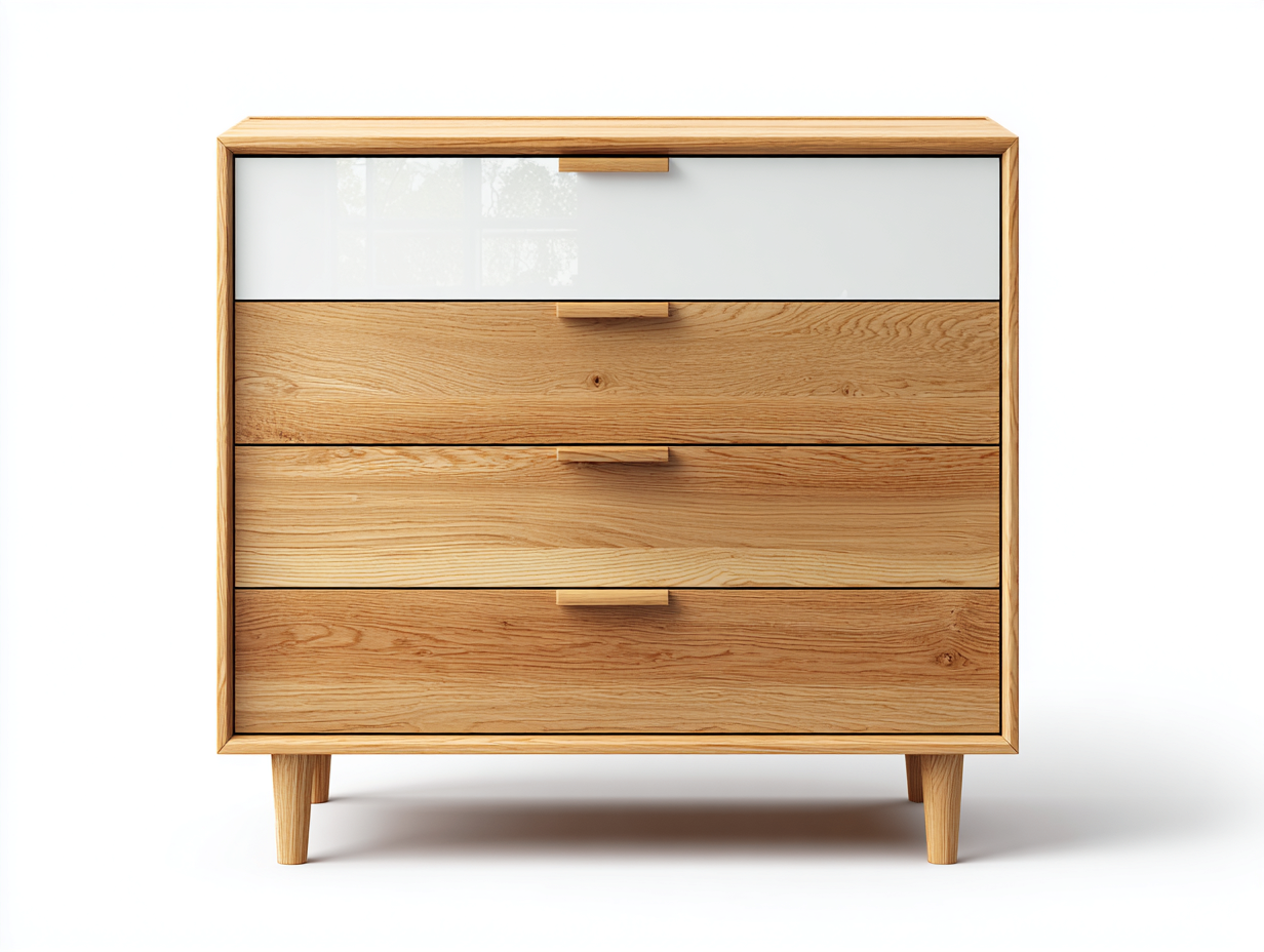 Cómodas de madera 90x45x85 cm natural y blanco - diseño moderno para salón-Sofamyloft